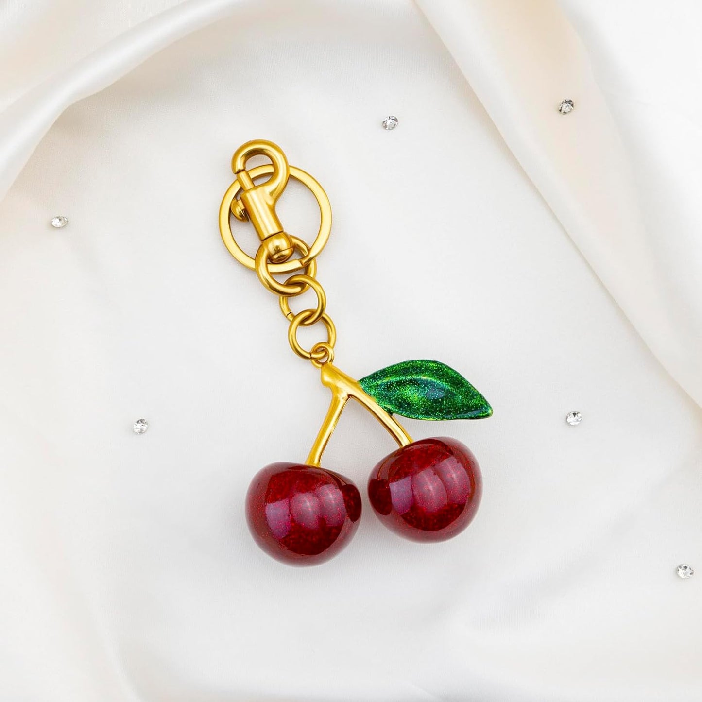 Cherry Keychain Bag Charms for Handbags, Cute Accessories for Women Purse, Gold