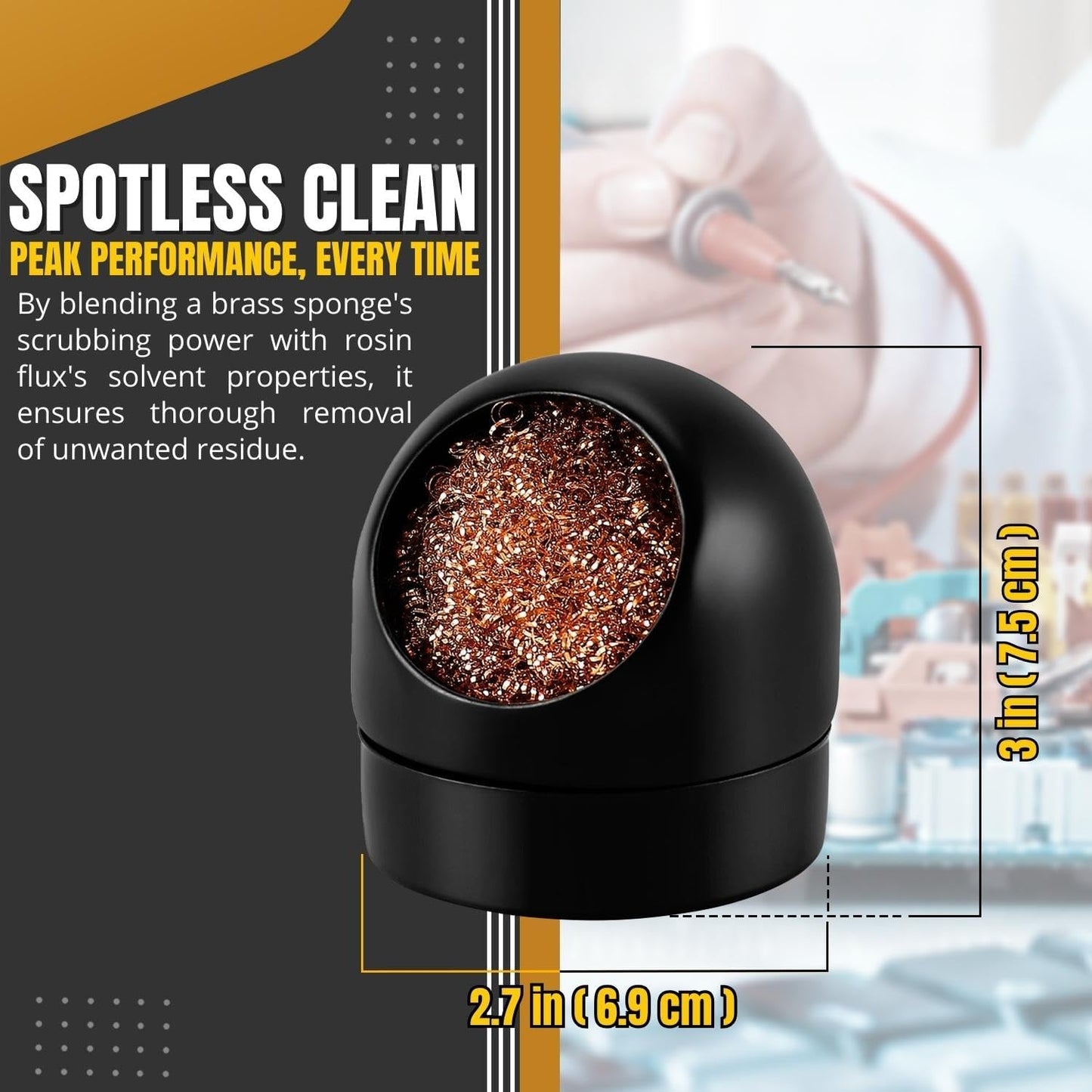 Solder Cleaner with Brass Wool Soldering Wire Sponge and Black, Dome-Shaped, Non-Slip Solder Sponge Tray Housing, Soldering Iron Tip Cleaner, No Water Needed
