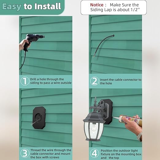 8141DBL Outdoor Mounting Plate kit with Built-in Electrical Box,Outdoor Light Mount Kit for 1/2-inch Lap Double and 4-inch Siding,Siding Light Mounting Block (White)