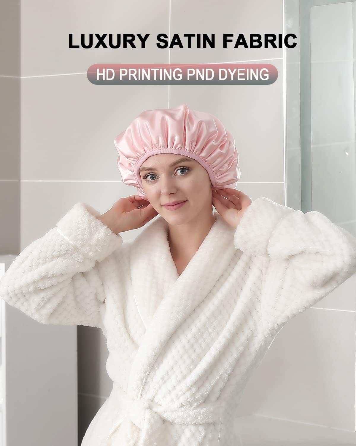 Terry Lined Shower Cap,Triple Layer Large Cap for Women,Shower Cap Reusable Waterproof,Long Thick Hair(Pink)
