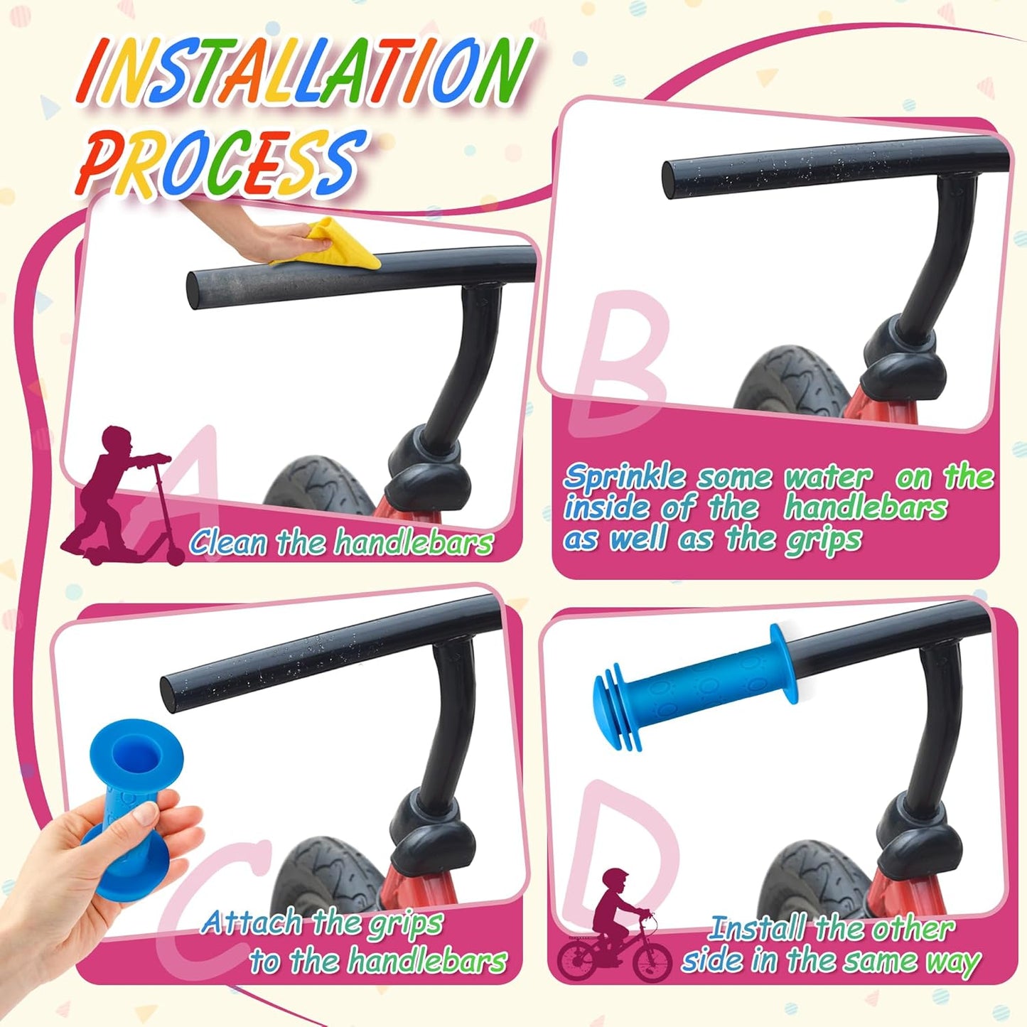Bike Handle Grips Non Slip Rubber Bicycle Handlebar Grips for Kids Girls Boys Mountain Road Beach Cruiser Scooters Bikes