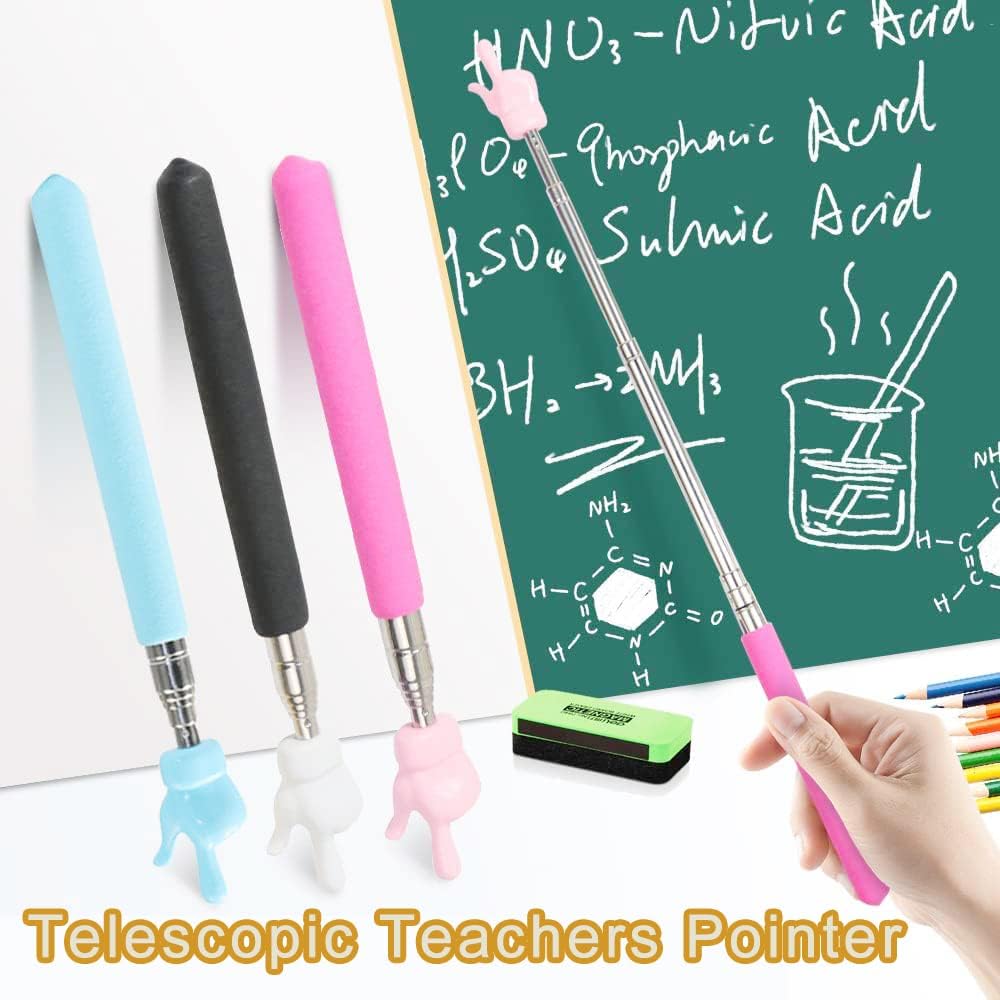 4 Pcs Telescopic Teachers Pointer, Extendable Whiteboard Finger Pointer Stick, Mini Retractable Classroom Pointer for Elementary School Kindergarten Teacher,Guides, Coach,Extends to 21.65"