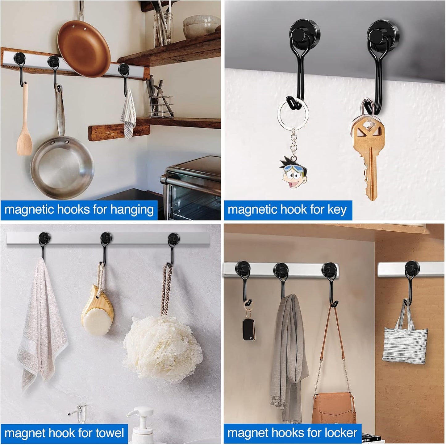 Black Magnet Hooks, 25LBS Swivel Magnetic Hooks for Hanging, Strong Cruise Cabins, Grill, Refrigerator, Kitchen, Door, Locker, Key and Calendar - Pack of 3