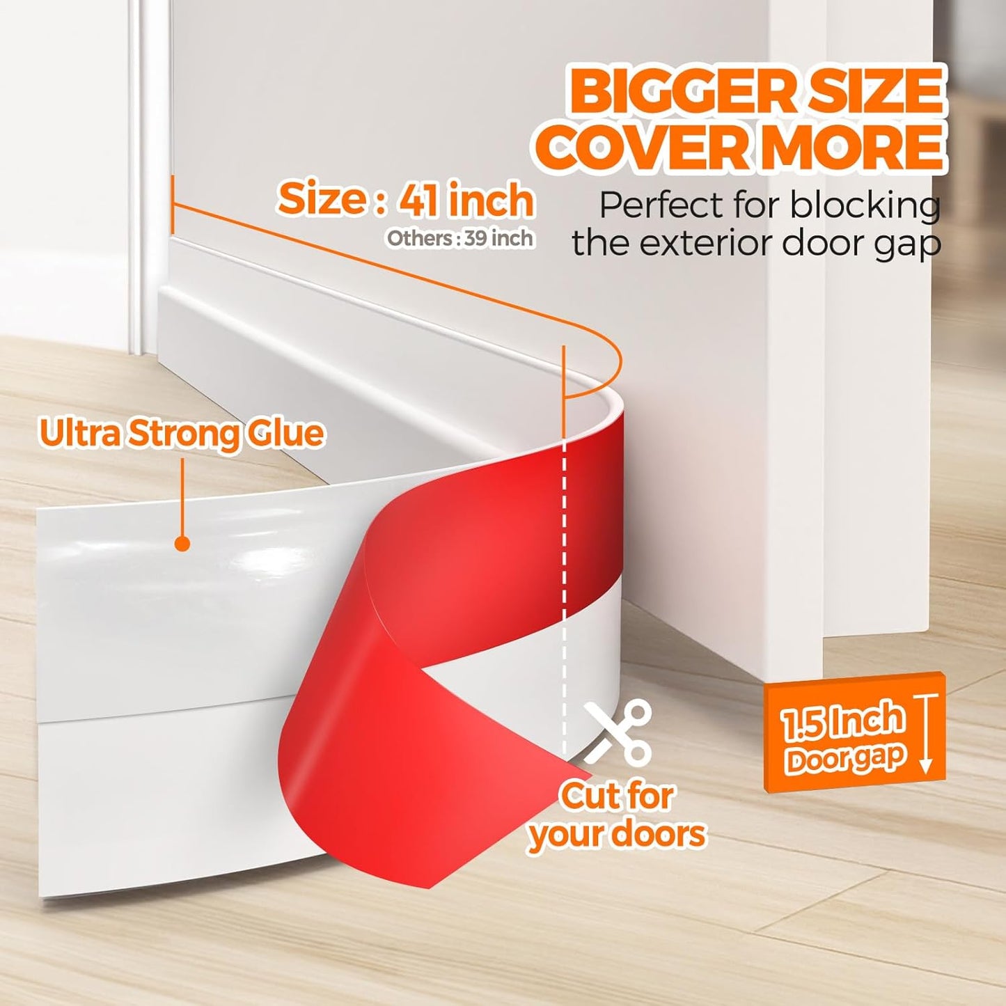 Door Draft Stopper Under Blocker Insulator Doors Sweep Weather Stripping Noise Sheets, Rolls & Strips Strong Adhesive, White 41 Inch