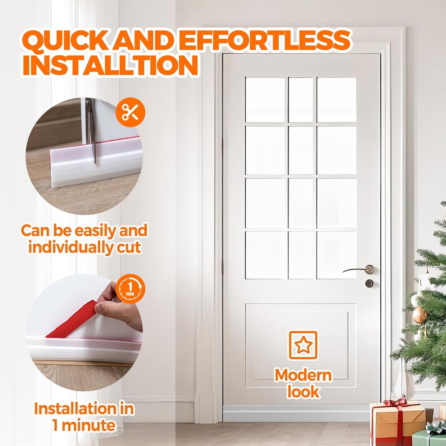 Door Draft Stopper Under Blocker Insulator Doors Sweep Weather Stripping Noise Sheets, Rolls & Strips Strong Adhesive, White 41 Inch