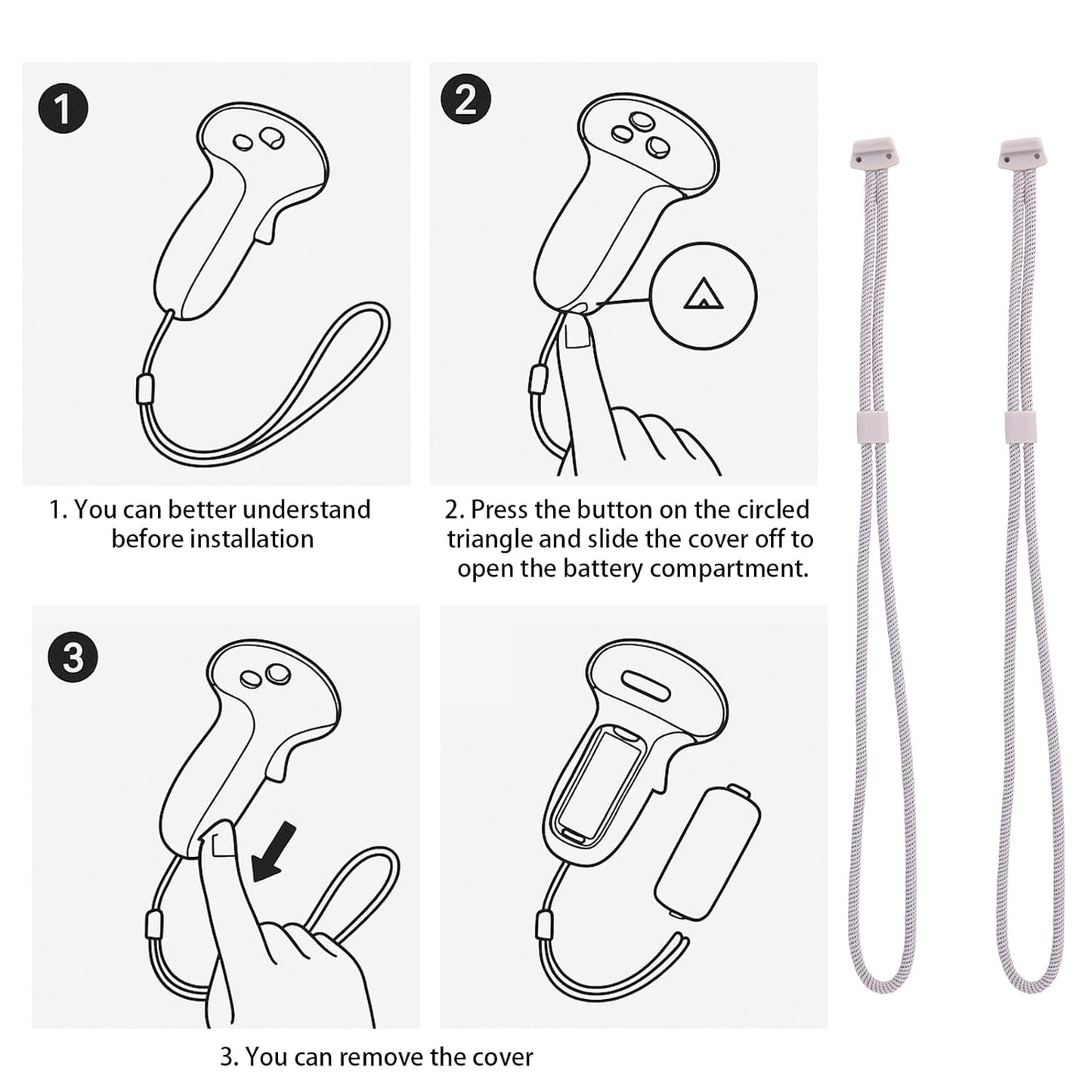 2pcs Controller Wrist Straps for Oculus 3, White Adjustable Hand Lanyards Easy to Attach VR Accessories 3s -