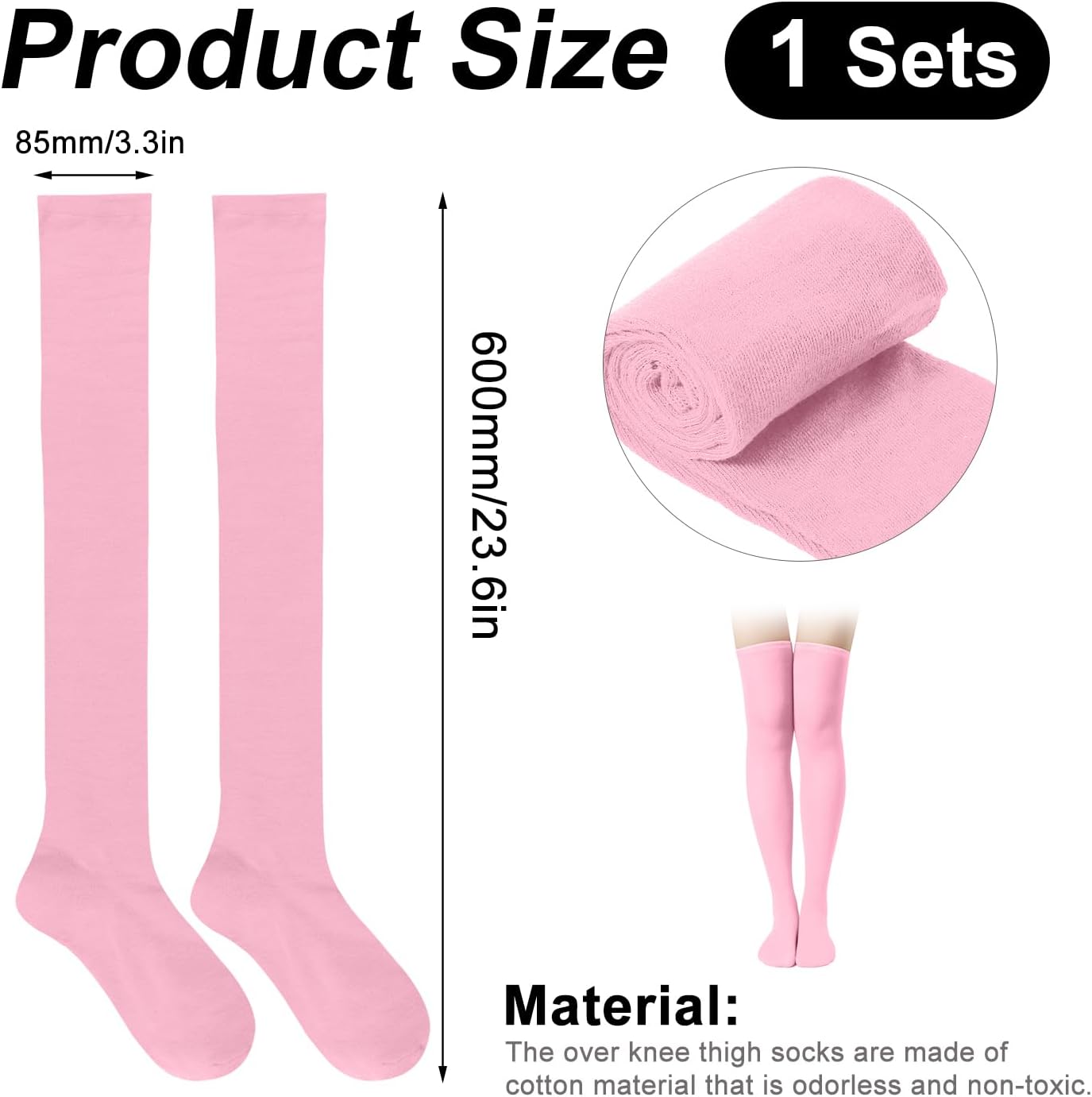 1 Pair Thigh High Socks, Cotton Soft Knee Long Stockings Leg Warmers for Women Girls Christmas Cosplay (Pink) -