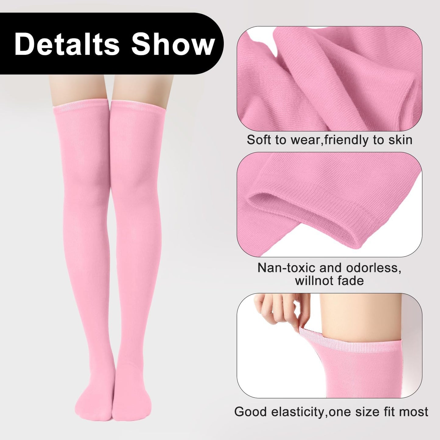 1 Pair Thigh High Socks, Cotton Soft Knee Long Stockings Leg Warmers for Women Girls Christmas Cosplay (Pink) -