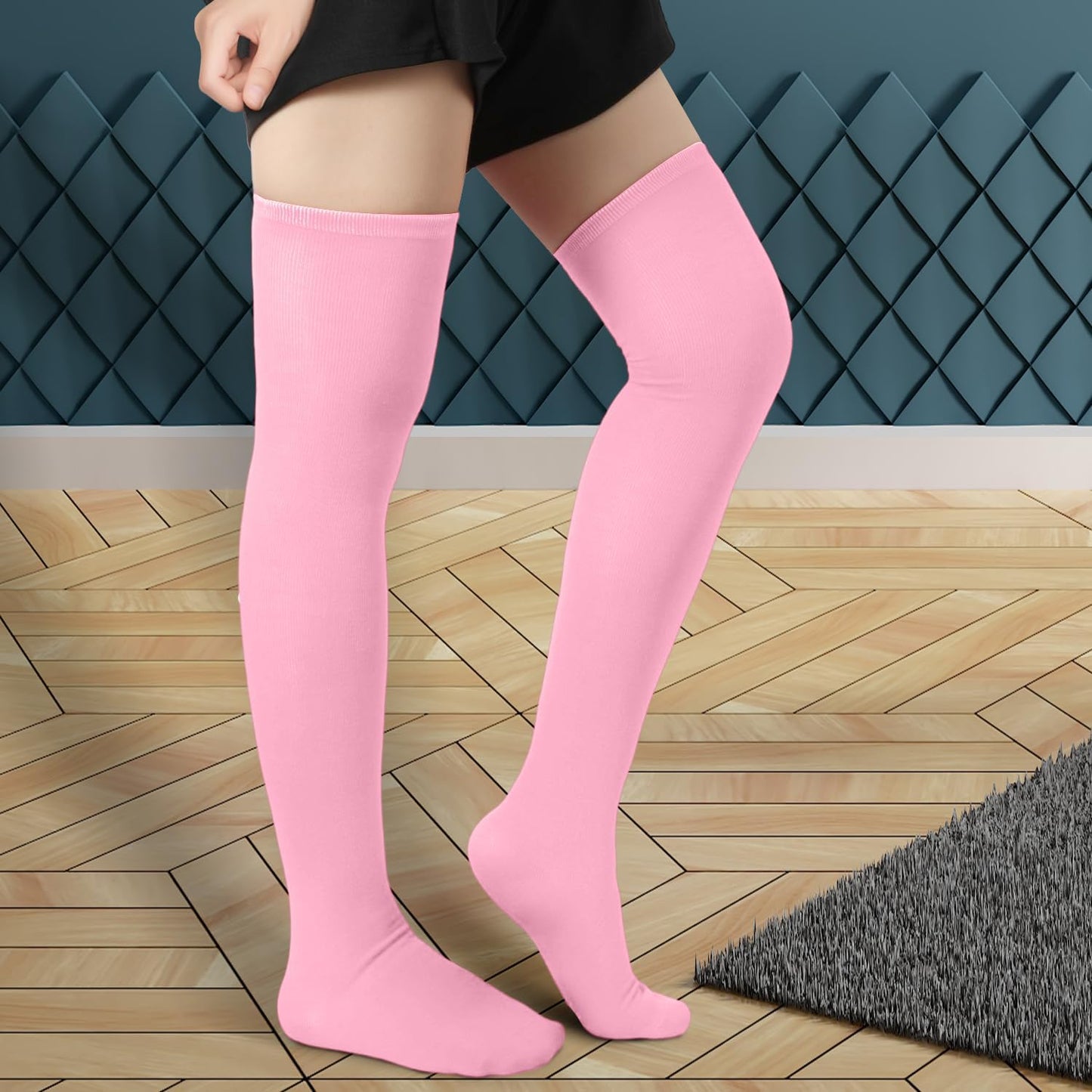 1 Pair Thigh High Socks, Cotton Soft Knee Long Stockings Leg Warmers for Women Girls Christmas Cosplay (Pink) -