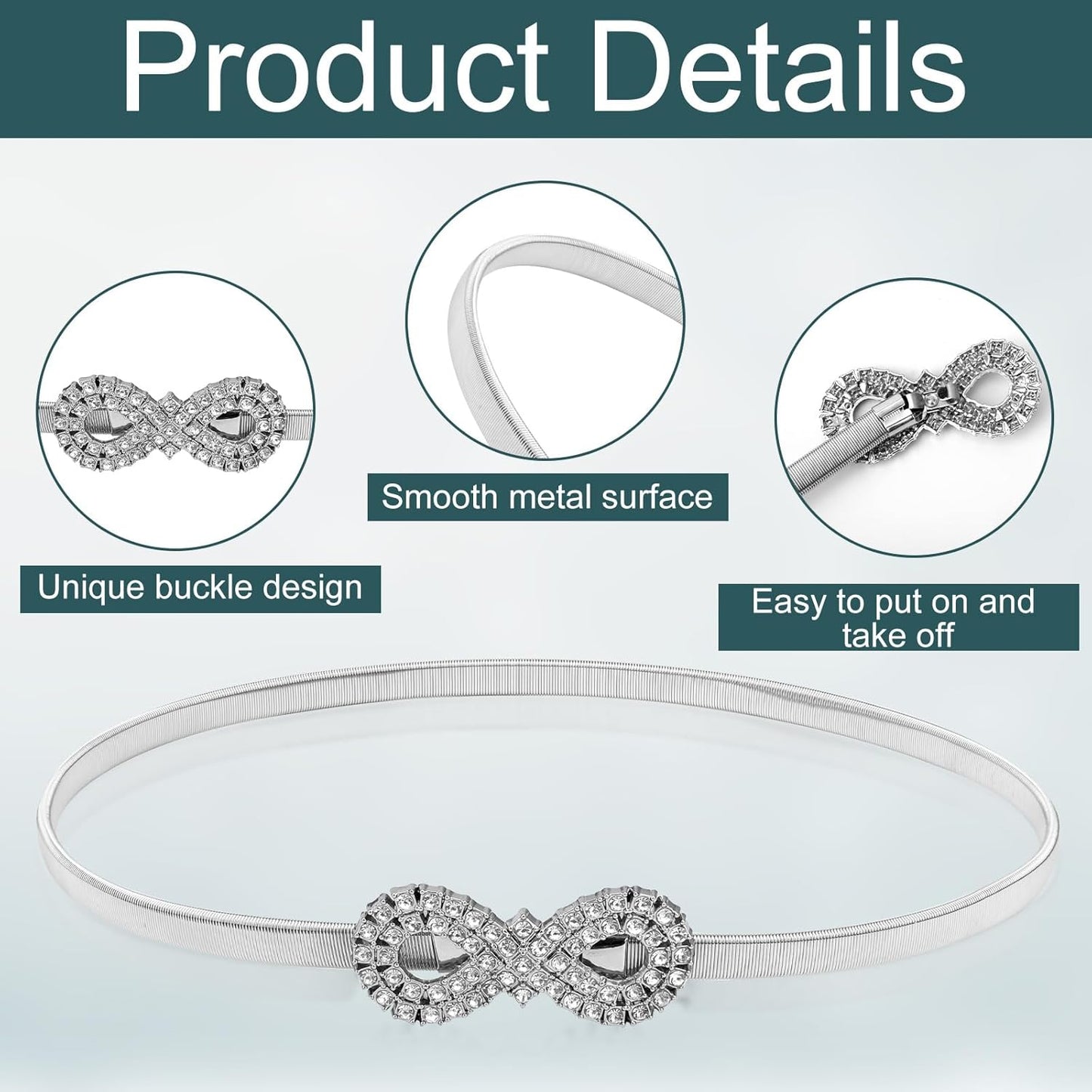 Metal Bow Belt, Women's Rhinestone Belt Silver Waist Stretchy Bow-Knot Chain Shinny Waistband Tie Rope for Dresses Jeans Gift -