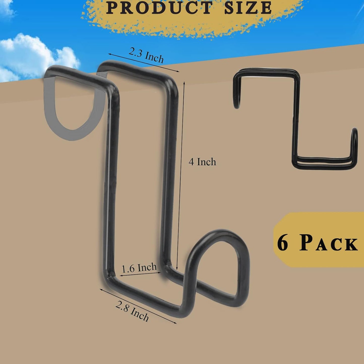6pcs 4 Inch Tack Hook, Heavy Duty Metal Over Rail Hook for Hanging Horse Bridles,Buckets(Black) -