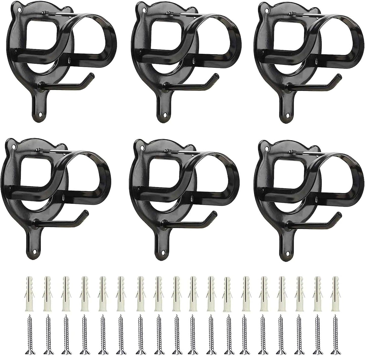 6 Counts Horse Bridle Rack Bracket Hooks Metal Halter Hanger with Tubes and Screws for Barn Supplies, Black -