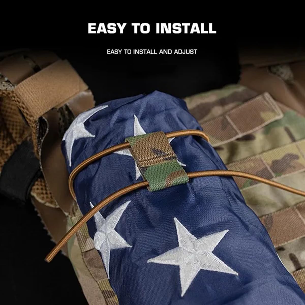 Tactical Flag Bungee Elastic Fastener Strap Shock Cord Retention Molle Webbing Loop Lock Secure Plate Carrier Attachment -