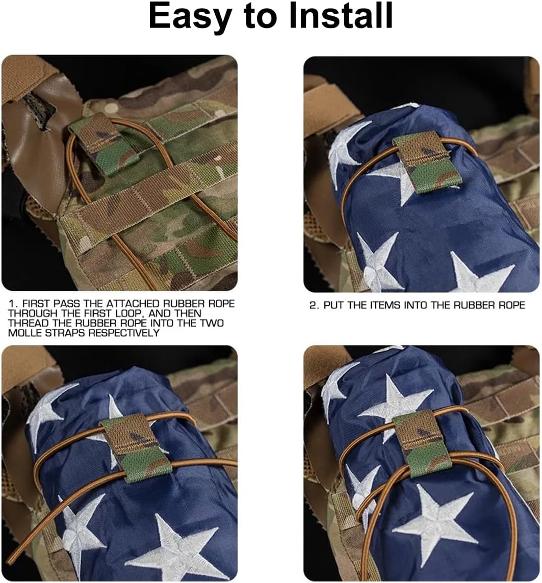 Tactical Flag Bungee Elastic Fastener Strap Shock Cord Retention Molle Webbing Loop Lock Secure Plate Carrier Attachment -