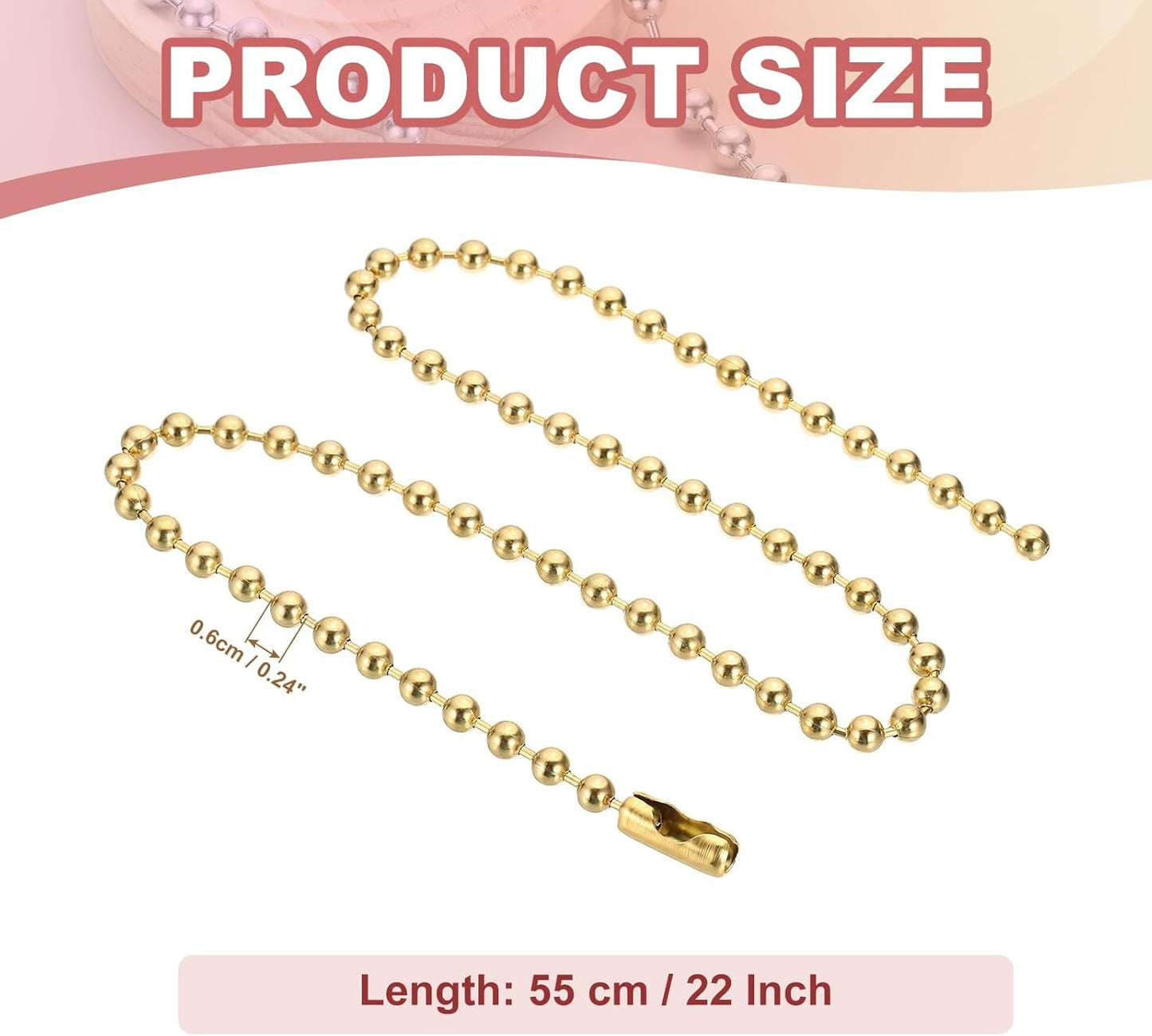 Silver-tone Beaded Chain Necklace, Titanium Steel Bead Ball Necklace Y2K Punk for Women Men Gift Gold 0.24 in x 18