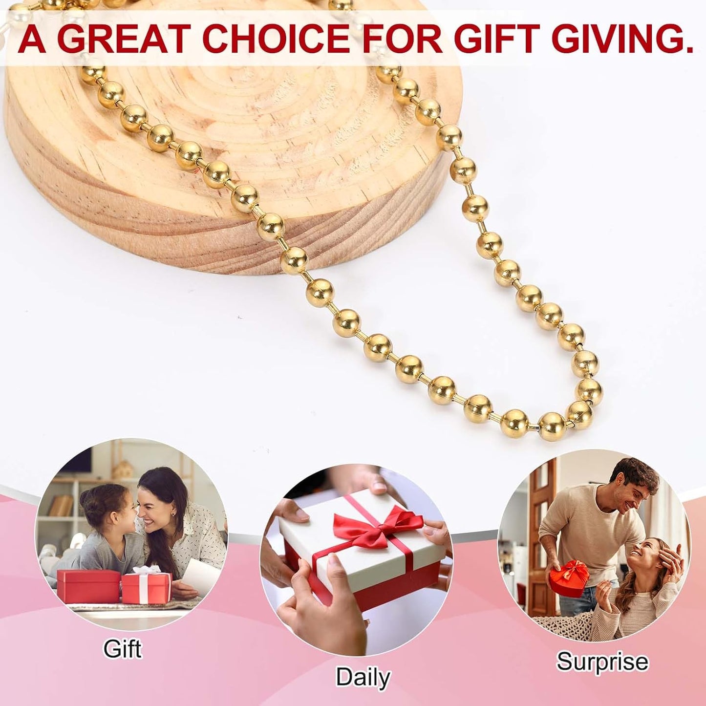 Silver-tone Beaded Chain Necklace, Titanium Steel Bead Ball Necklace Y2K Punk for Women Men Gift Gold 0.24 in x 18