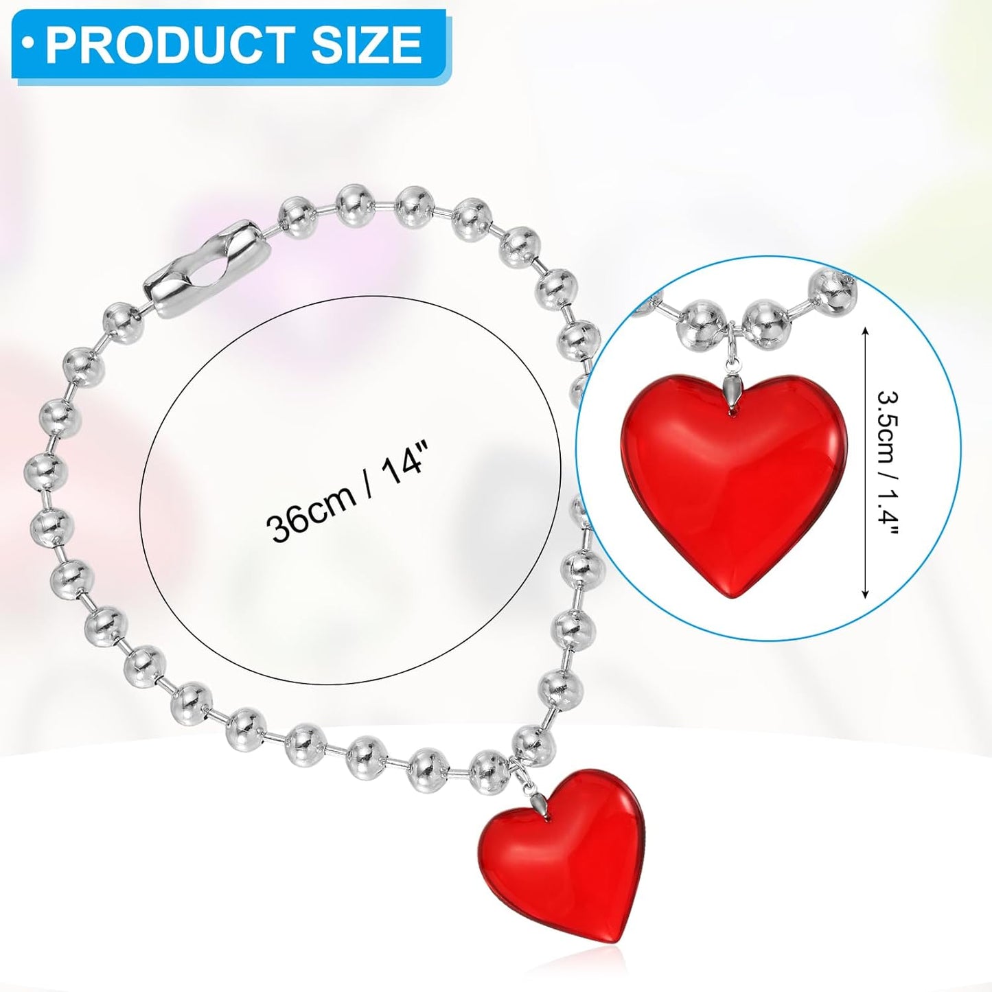 Glass Heart Shape Pendant Necklace, Alloy Chain Love Charms Necklace Red -