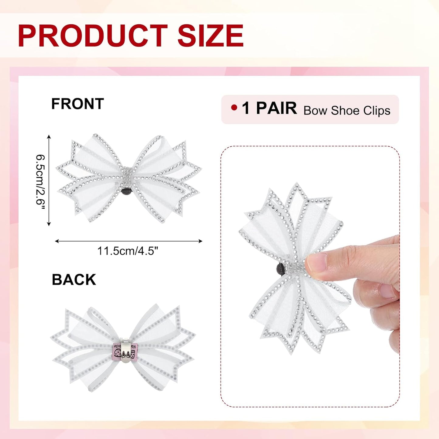 Rhinestone Shoe Clips, 1 Pair Detachable Classic Fashion Sparkling Bow Heels Accessories Decoration for Wedding Bridal Party Daily Wearing White -