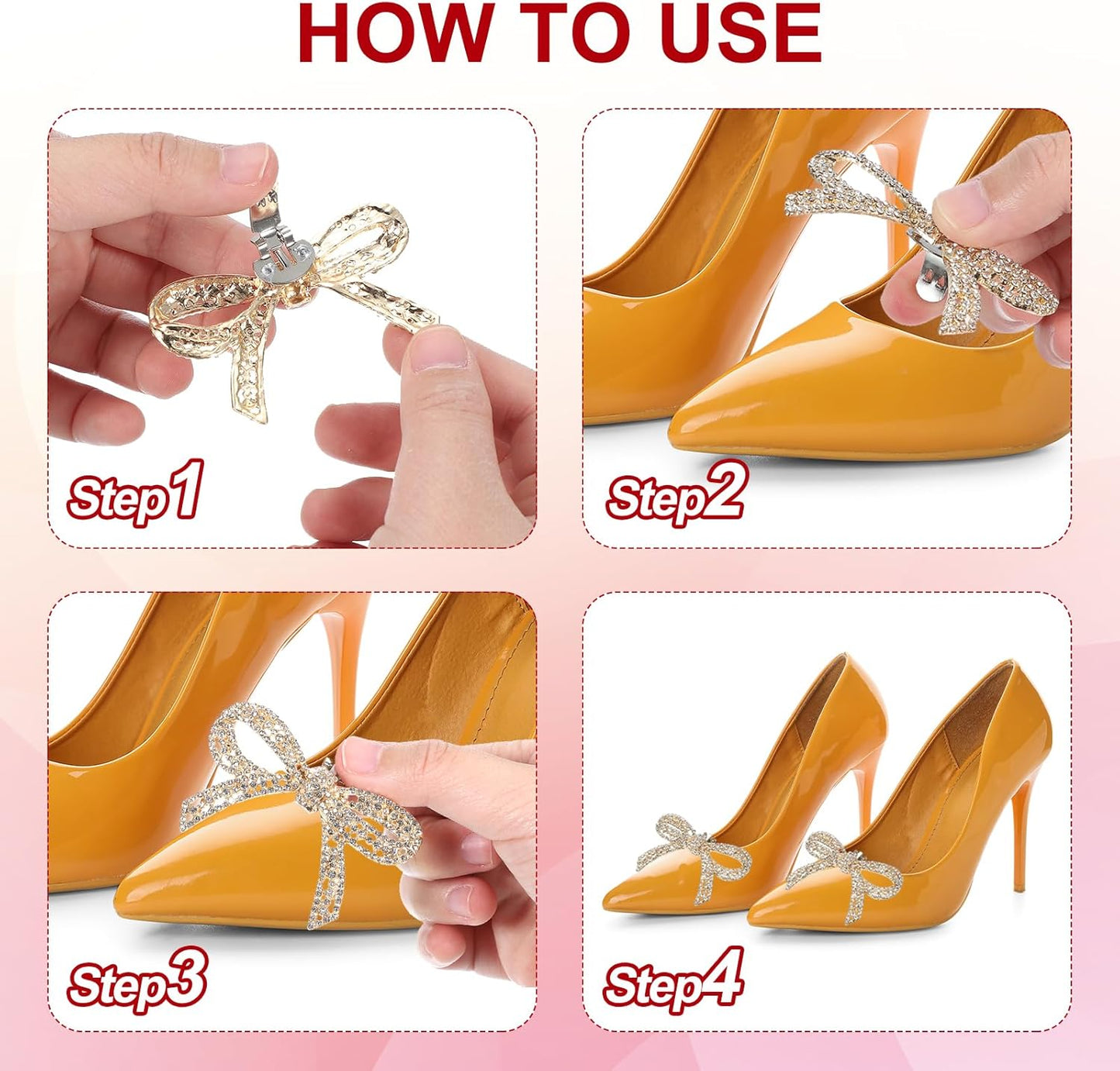Rhinestone Shoe Clips, 1 Pair Detachable Classic Fashion Sparkling Bow Heels Accessories Decoration for Wedding Bridal Party Daily Wearing White -