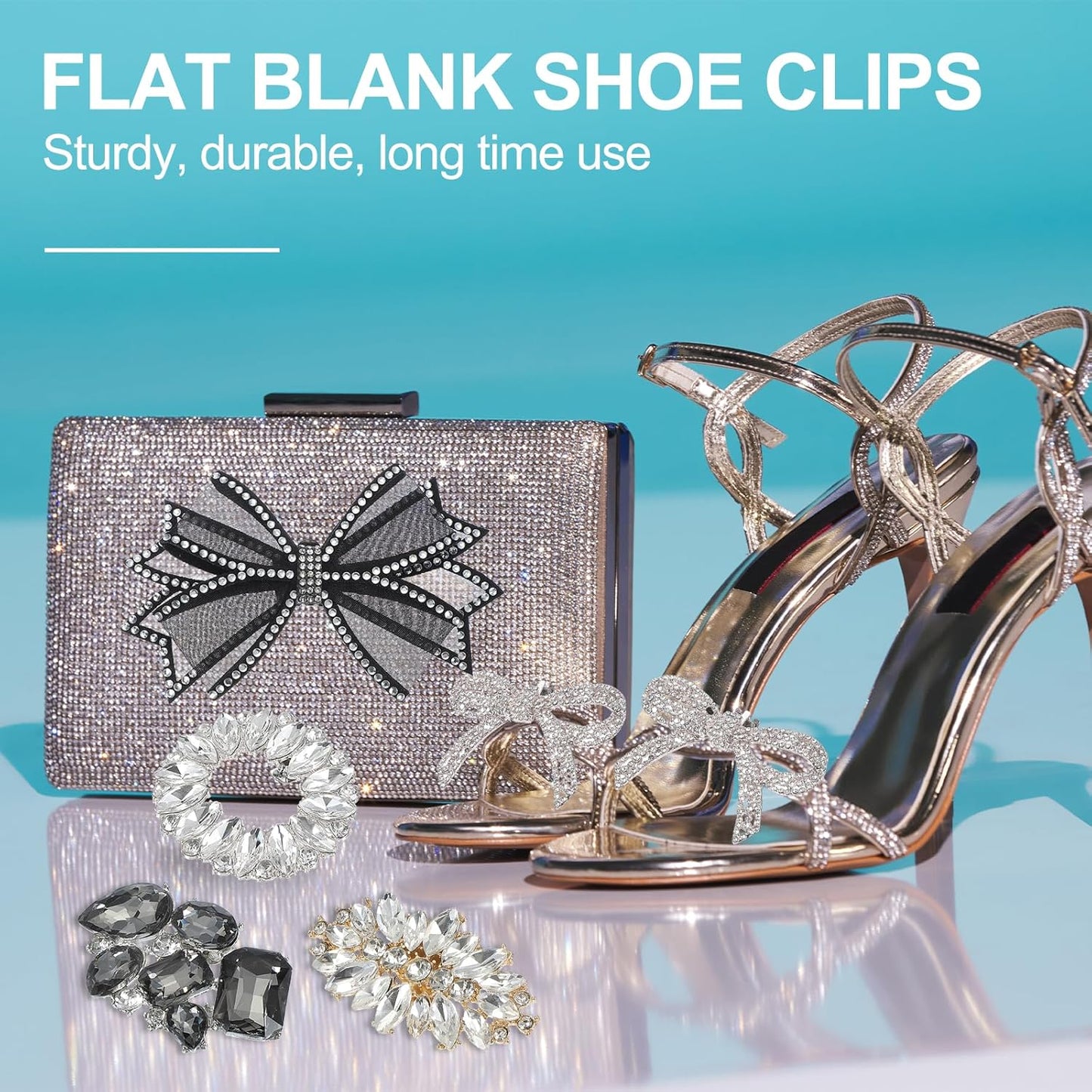 Rhinestone Shoe Clips, 1 Pair Detachable Classic Fashion Sparkling Bow Heels Accessories Decoration for Wedding Bridal Party Daily Wearing White -