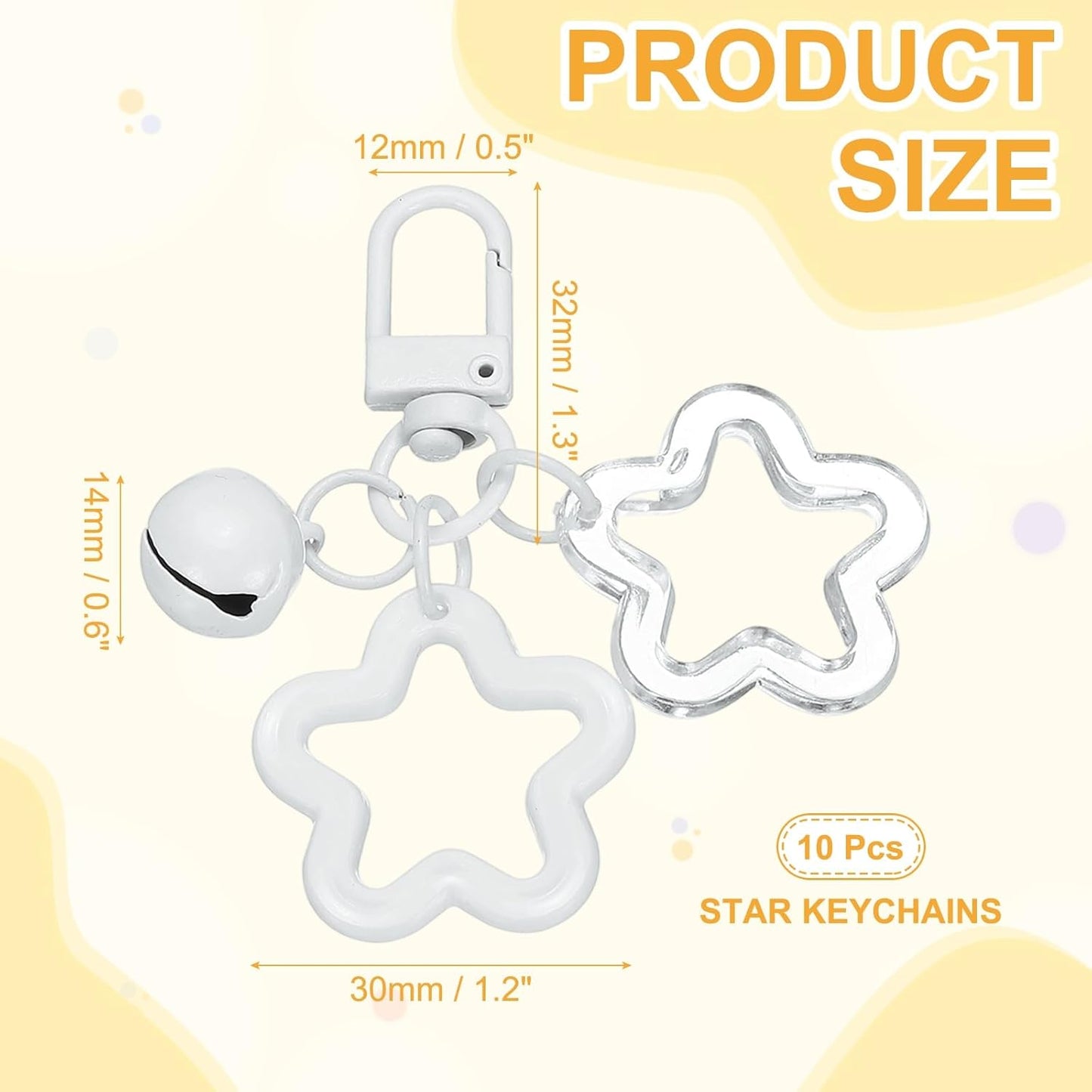 Star Keychain, Cute Keychain Charms Bulk Stars Bell Bag Key Ring for Women Leather Handbags White -