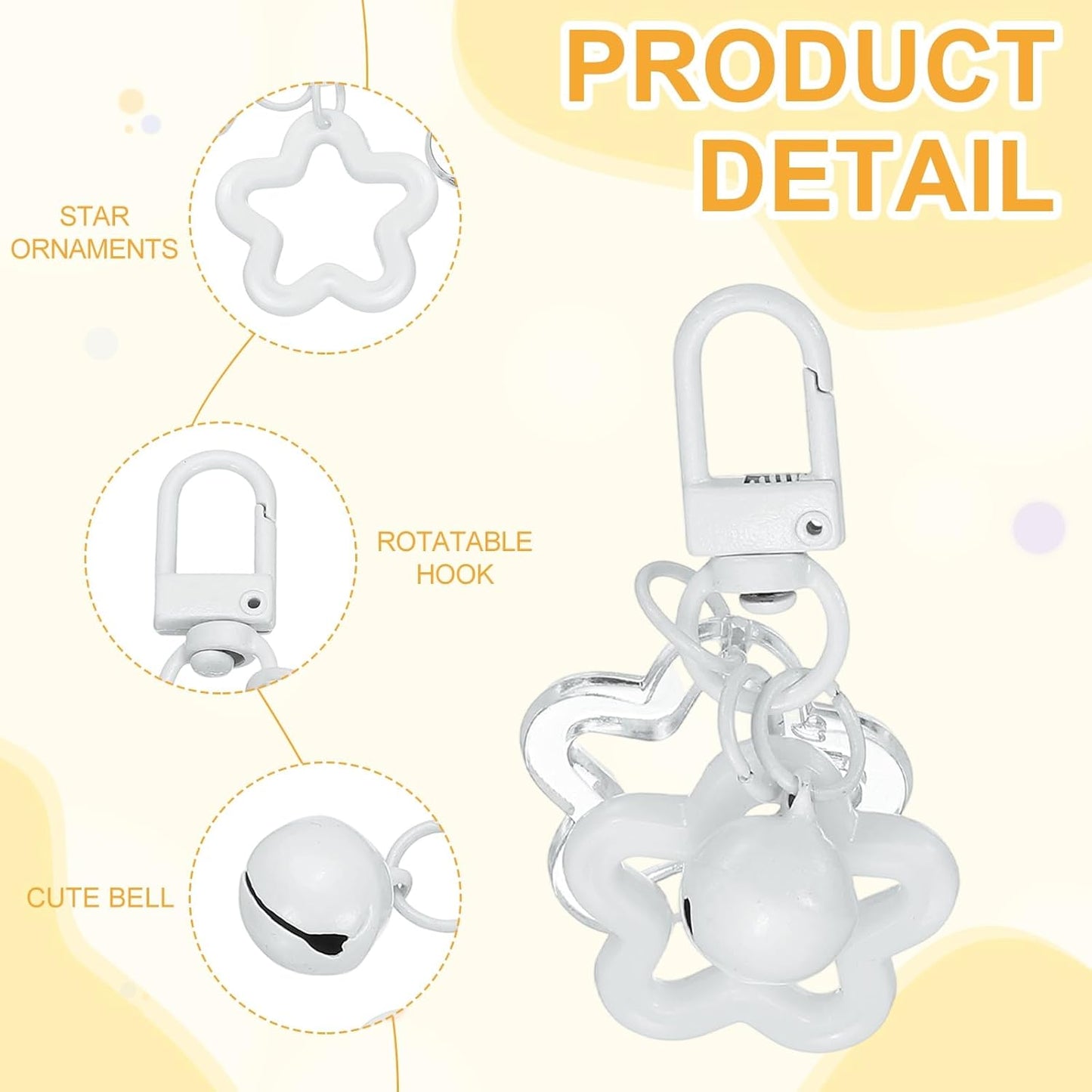 Star Keychain, Cute Keychain Charms Bulk Stars Bell Bag Key Ring for Women Leather Handbags White -