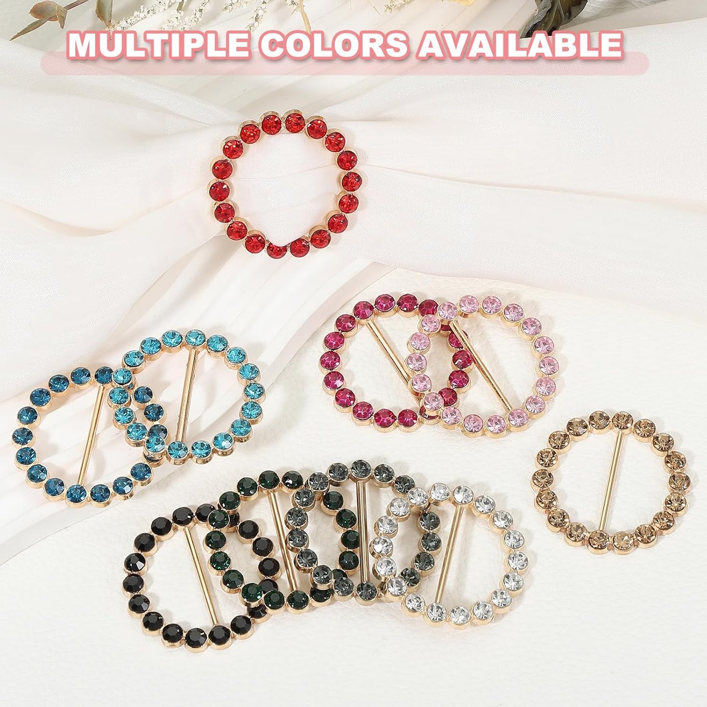 Silk Scarf Ring Clip Bling Rhinestone T-Shirt Clips Tie Waist Knotted Buckle Rings Metal Circle Buckles for Women Fashion Scarves Hat Decor Wrap Holders White -