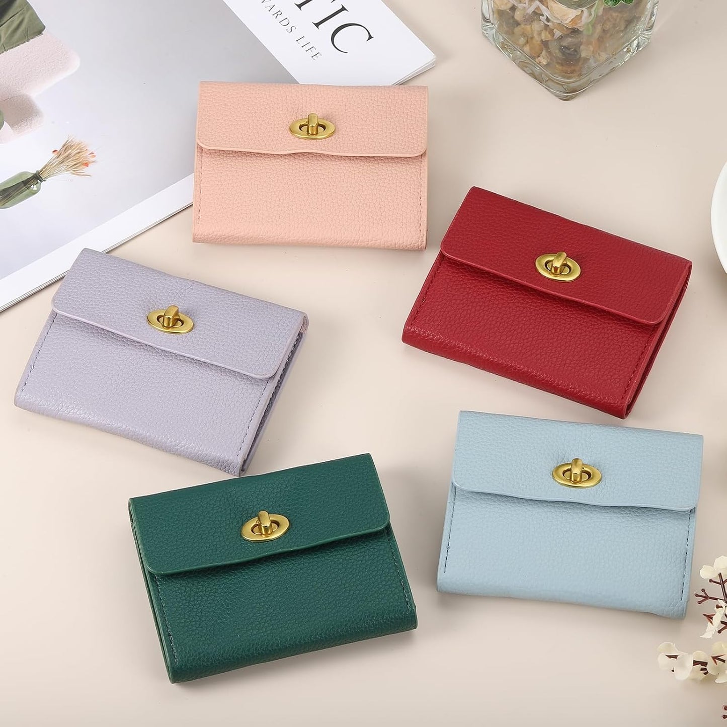 Small Leather Wallets for Women with Metal Buckle, Stylish Card Holder Wallet Case Coin Purse Cash Business Men and Women, Dark Green -