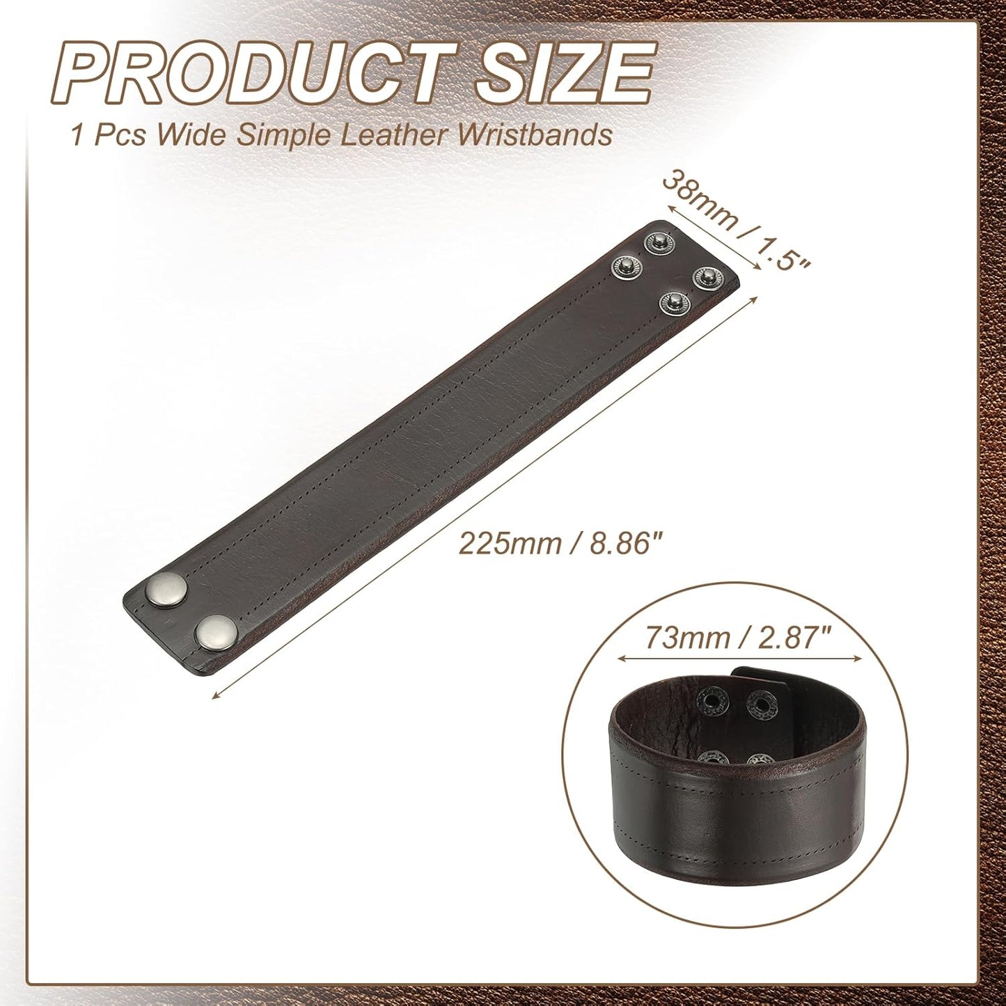 Wide Simple Leather Wristbands, Vintage Adjustable Cuff Bracelets Dark Brown -