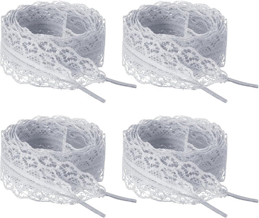 Lace Shoelaces, Fashion Flat Fancy Hollow Shoestring Ribbon Shoe Laces for Women Girls Adult Casual Gray 62.99"