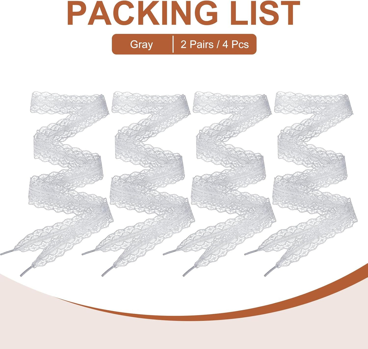 Lace Shoelaces, Fashion Flat Fancy Hollow Shoestring Ribbon Shoe Laces for Women Girls Adult Casual Gray 62.99"