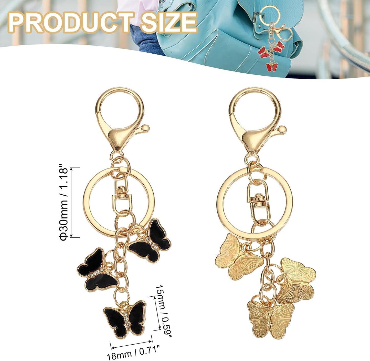 Butterfly Charm, Enameled Keychain Cute Pendant Keyring Purse Bag Accessories Car Ring Black -