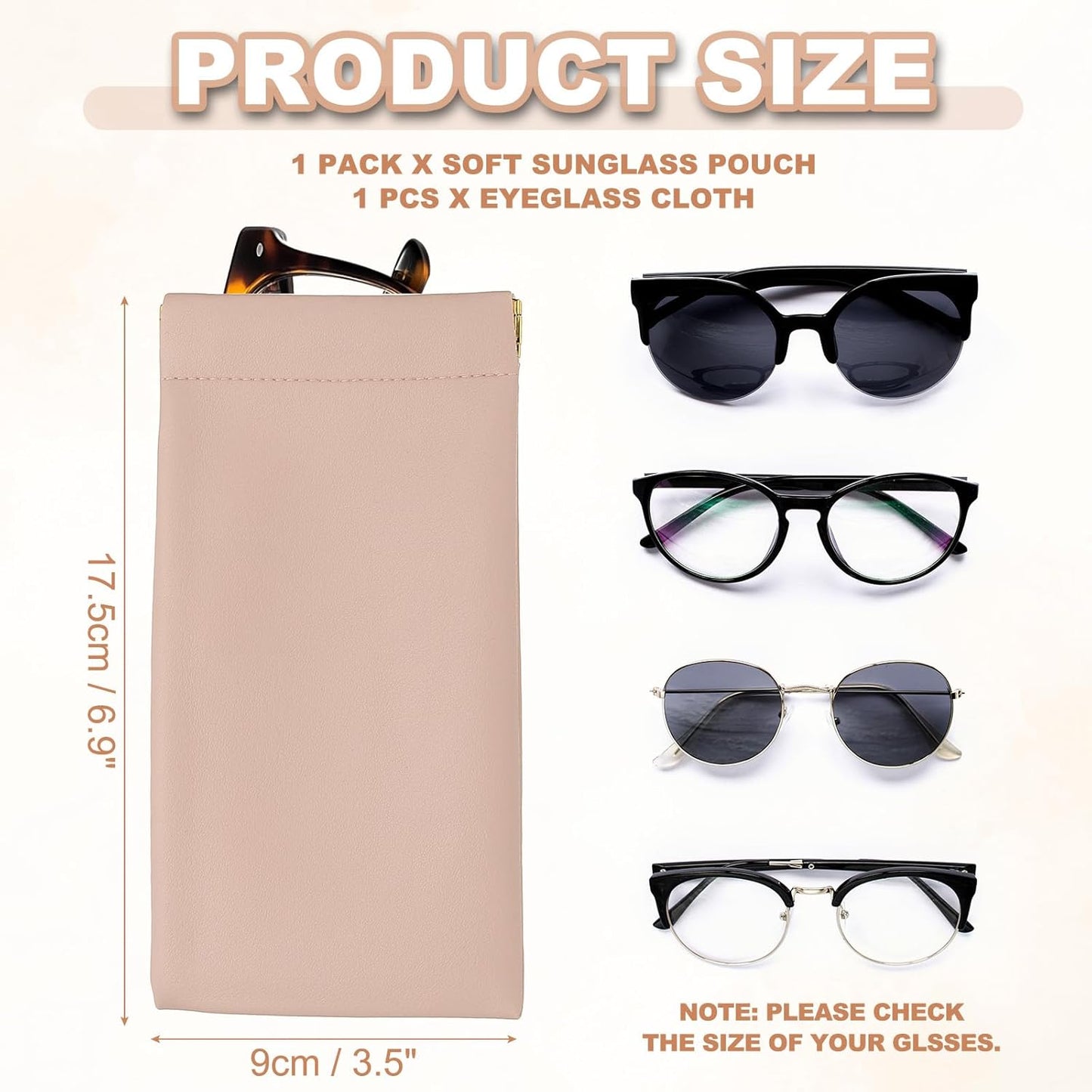 Squeeze Top Sunglass Pouch, PU Leather Soft Eyeglass Pouch Portable Travel Sunglasses Organizer (1 Set) Pink White -