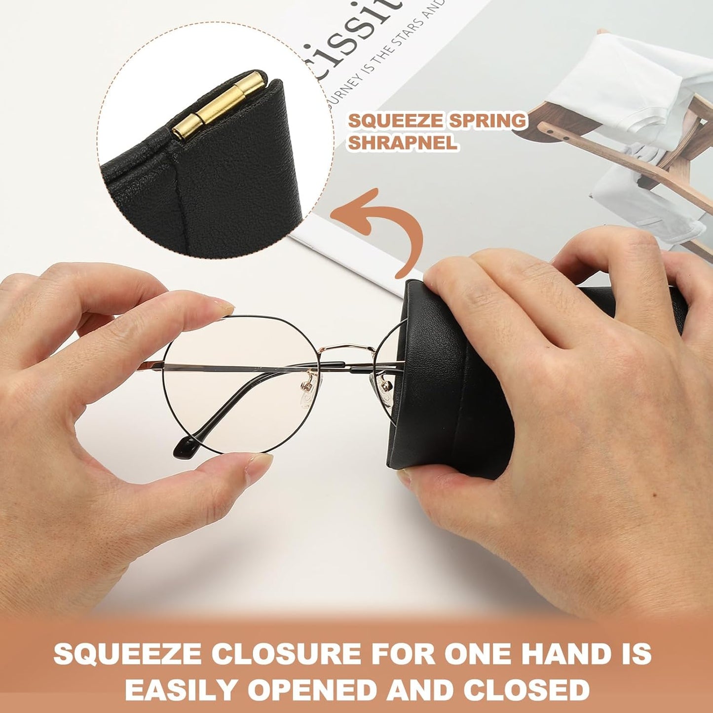 Squeeze Top Sunglass Pouch, PU Leather Soft Eyeglass Pouch Portable Travel Sunglasses Organizer (1 Set) Pink White -