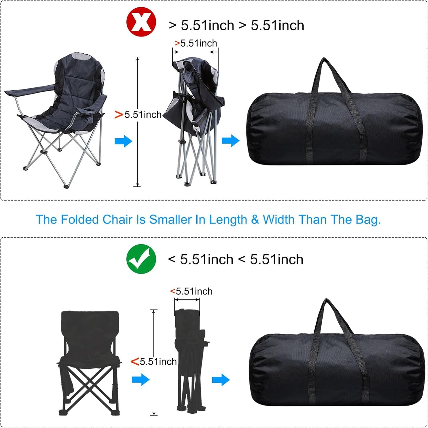 Folding Camping Chair Replacement Bag 47.2" x 5.5", Portable Storage Tent with Handle Strap for Outdoor Hiking Travel, Black - 5.5"