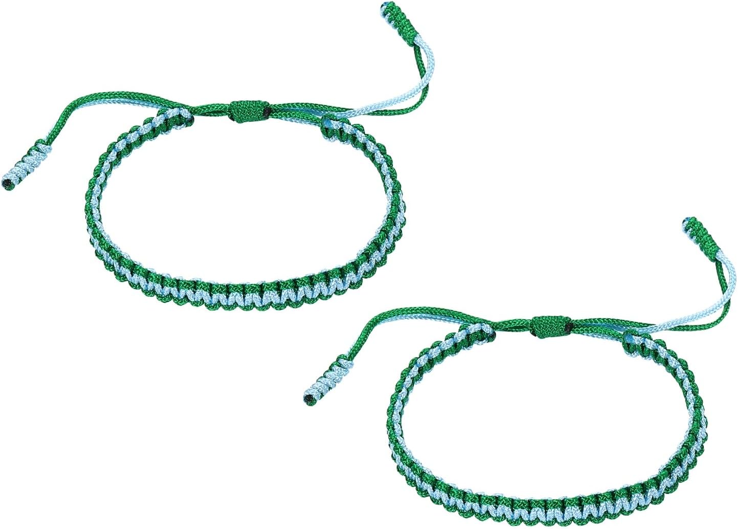2pcs Handmade Braided String Bracelets for Couple, Adjustable Rope Matching Tibetan Lucky Protection Wristbands Lake Blue Green -