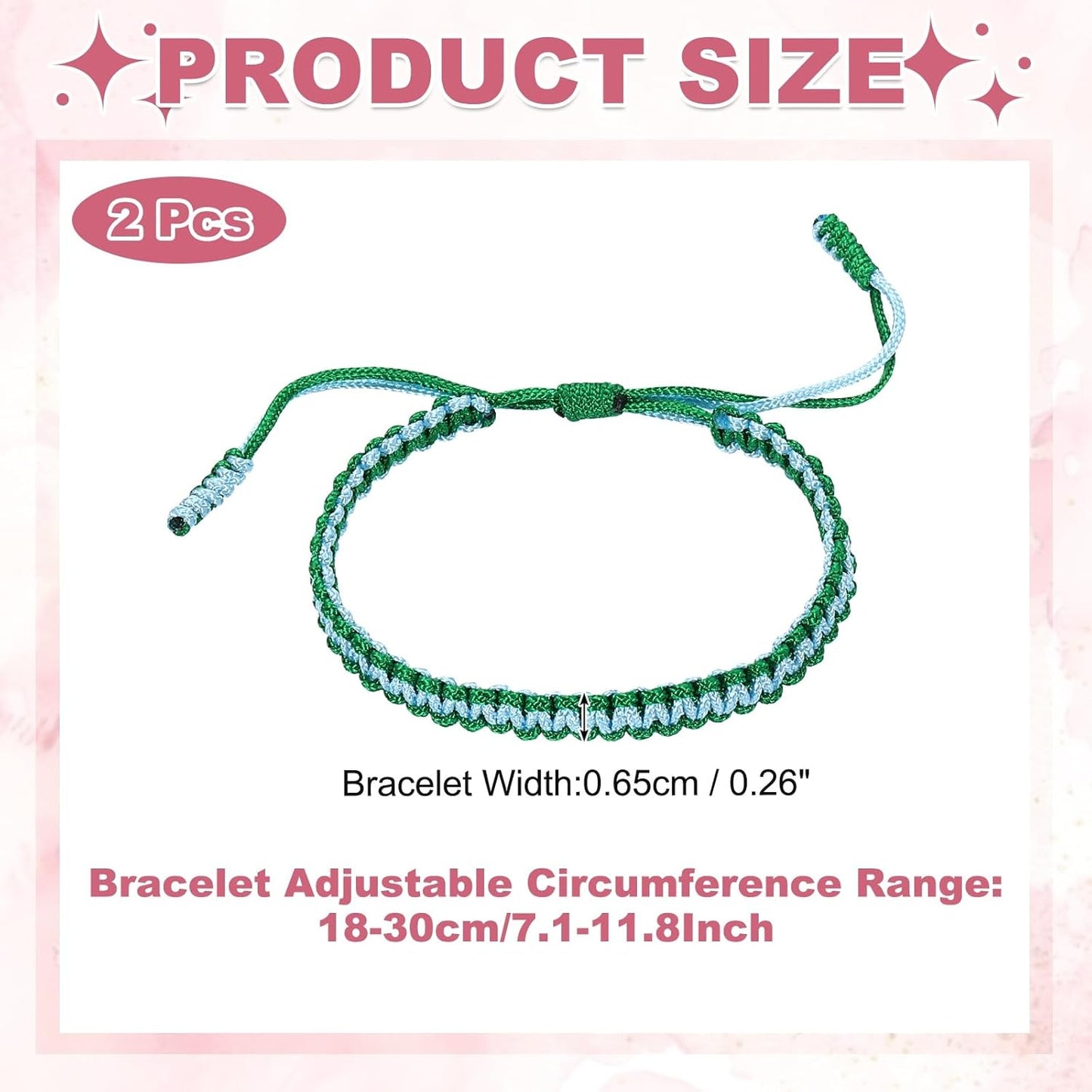 2pcs Handmade Braided String Bracelets for Couple, Adjustable Rope Matching Tibetan Lucky Protection Wristbands Lake Blue Green -