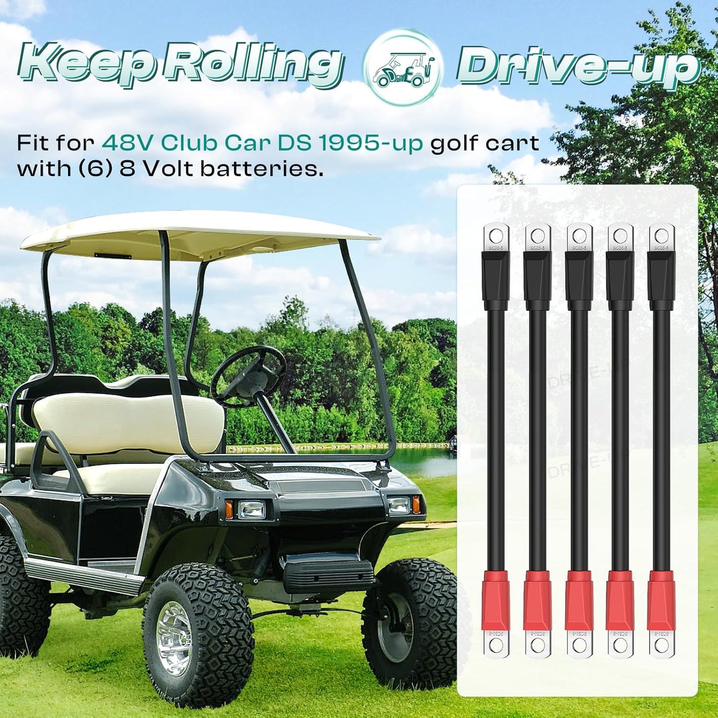 Club Car DS Battery Cables, Golf Cart Cables for 1995-Up Carts 48V 4 Gauge (Set of 5) -
