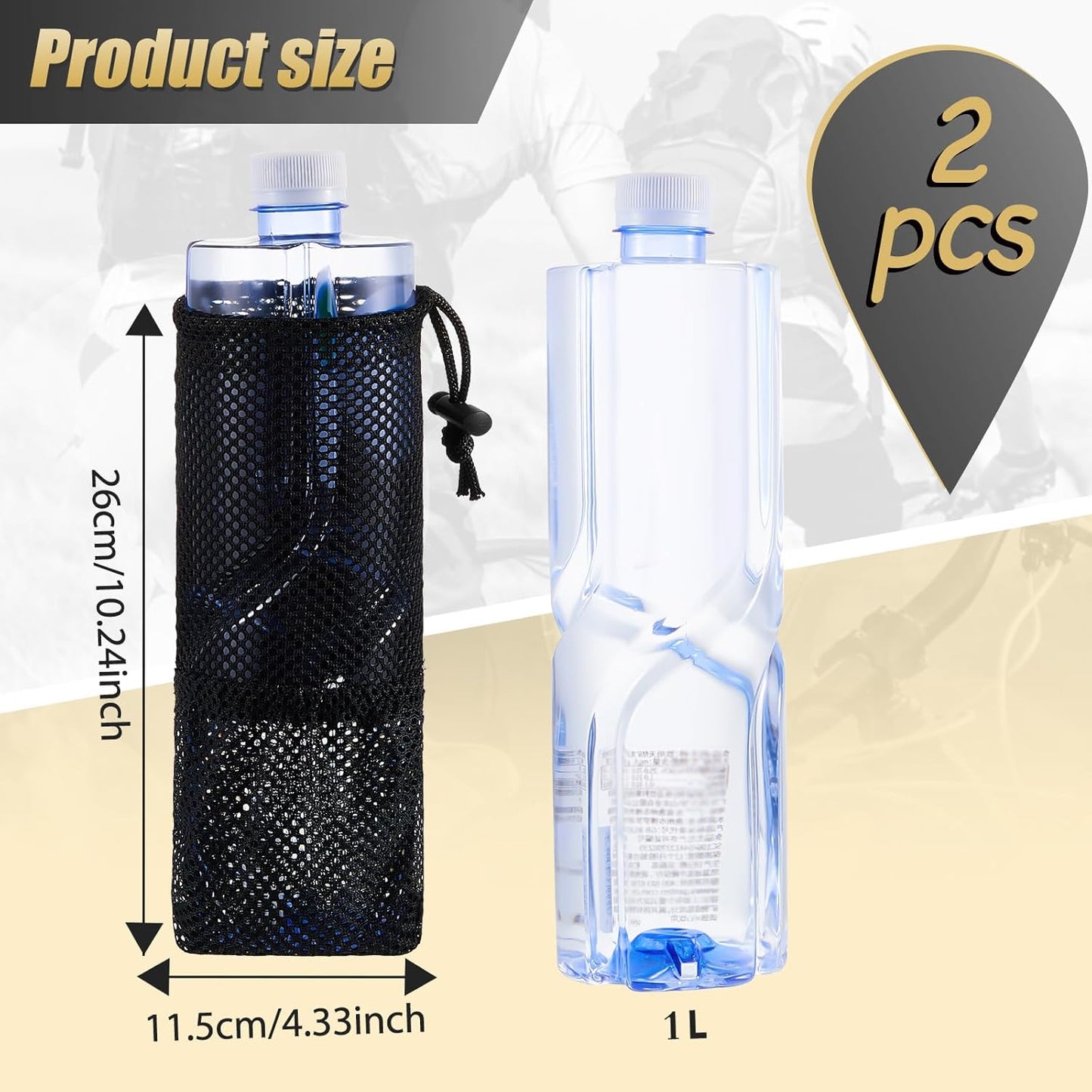 2 Pcs Water Bottle Holder for Backpack Foldable Mesh and Snack Adjustable Pouch Tactical Attachments Carrier Hiking Bicycle(Black) -