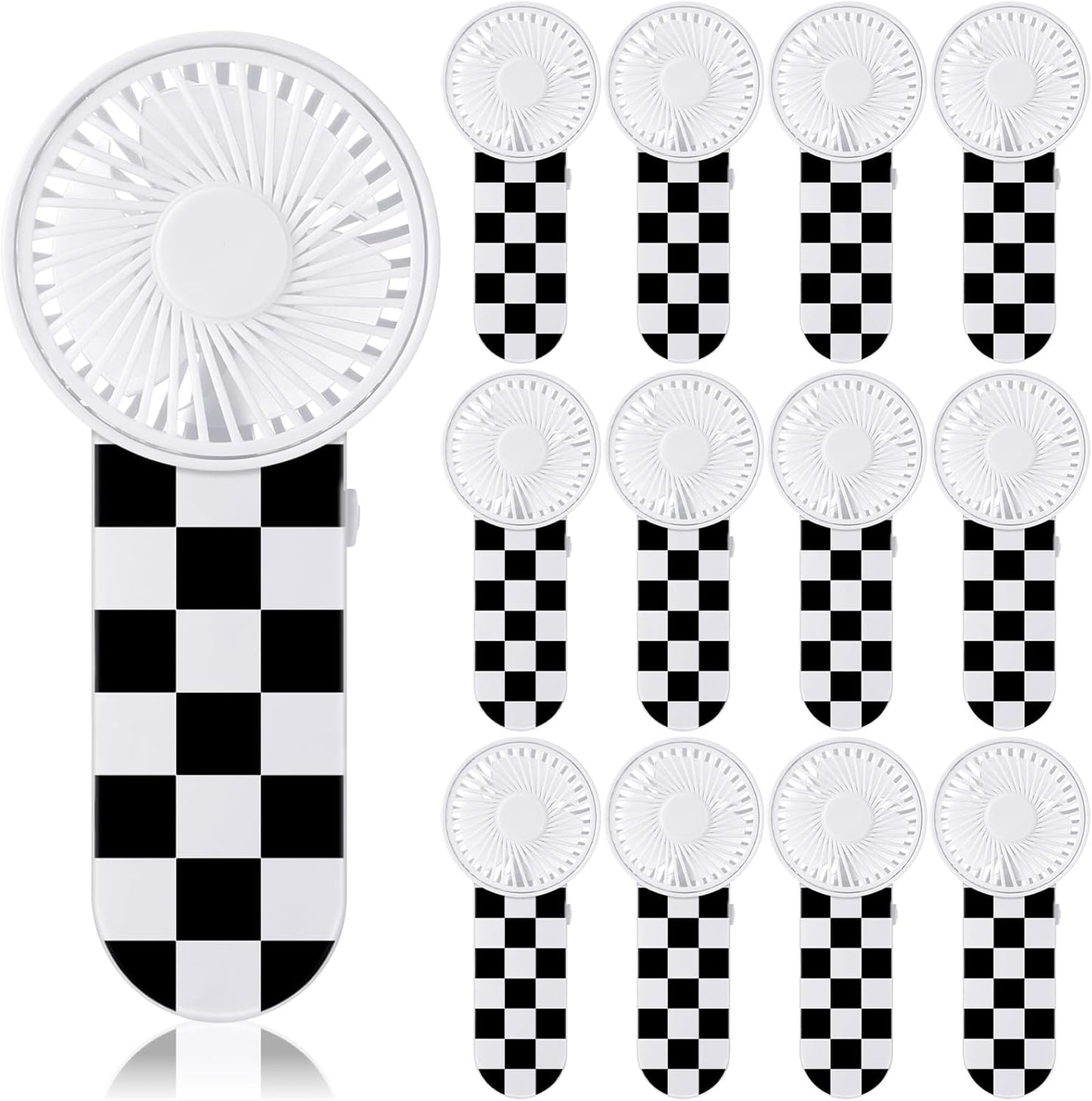 12 Pcs Race Car Party Favors Portable Fan Bulk Mini Handheld Personal Fans Checkered Black and White for Team Gift Travel Summer Outdoor Decorations -