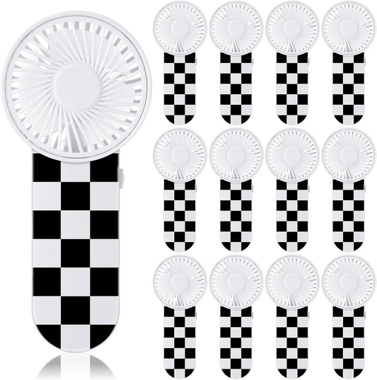 12 Pcs Race Car Party Favors Portable Fan Bulk Mini Handheld Personal Fans Checkered Black and White for Team Gift Travel Summer Outdoor Decorations -