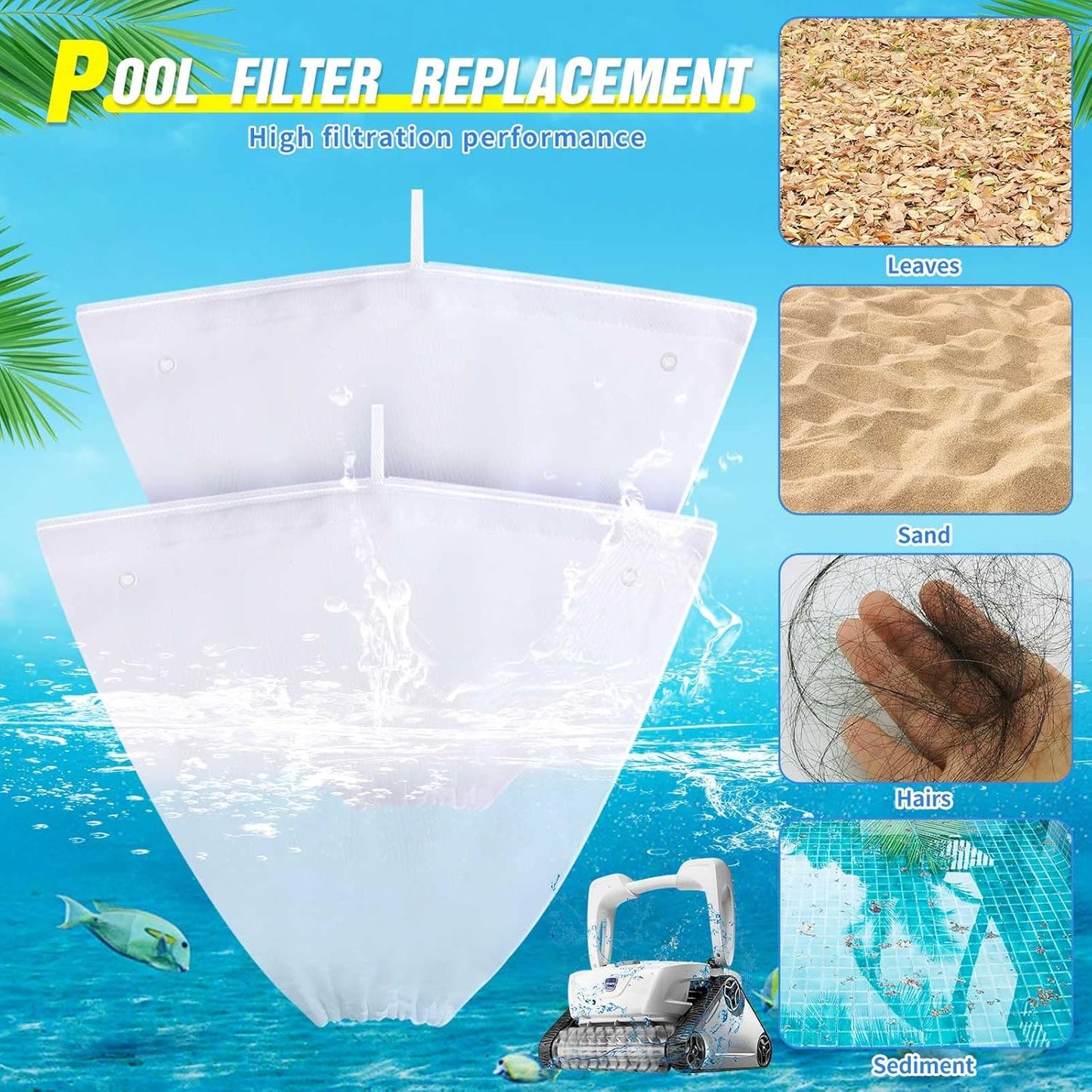 4 Pcs Pool Cleaner Fine Filter Bag Spa Part Replacement Compatible with Aquabot Products 8114 Wheeled Cleaners S2-40 S2-50 Pura 4X 5X S2-4x S2-4xi S2-5x -
