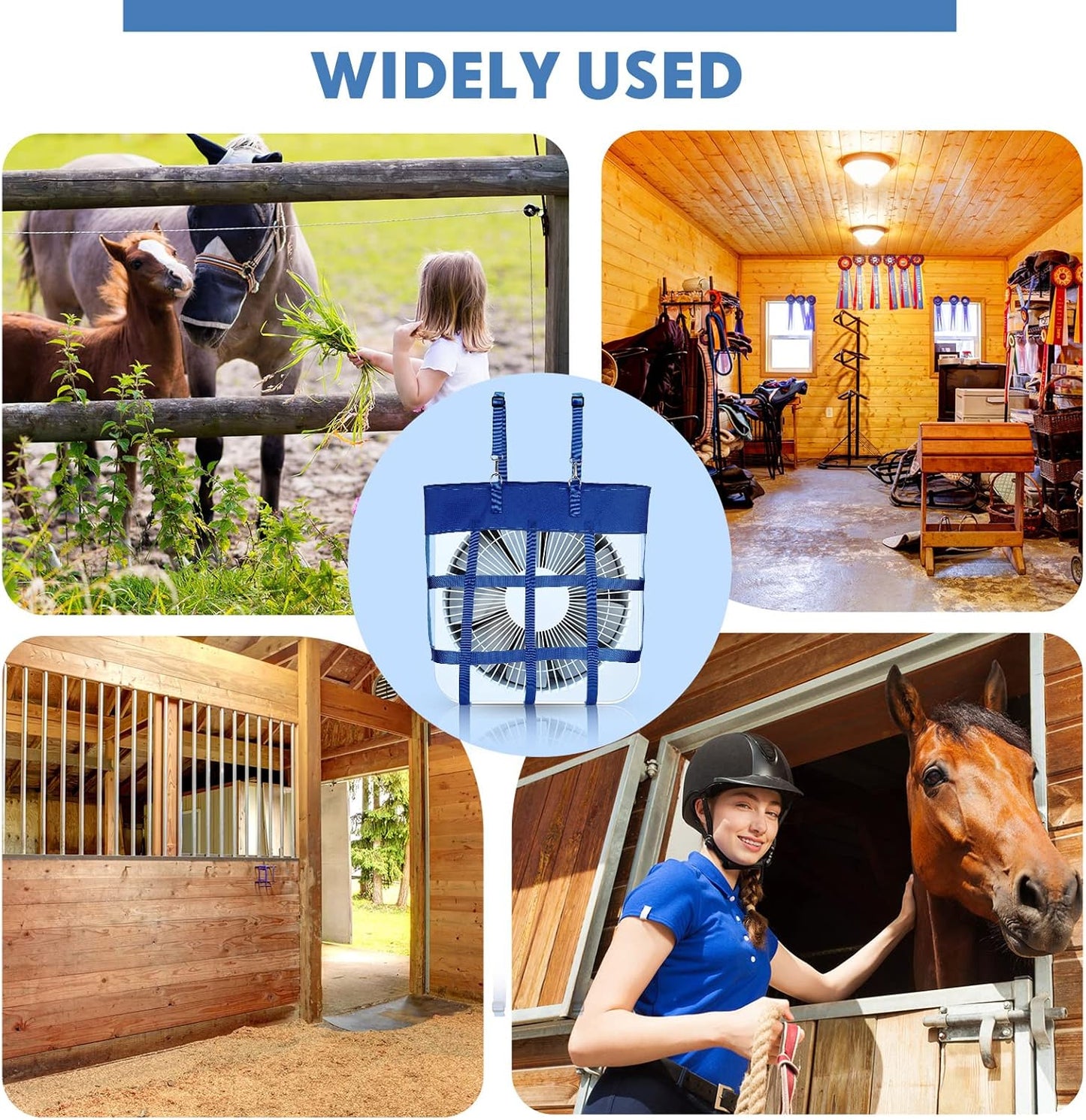 2 Pcs Classic Box Fan Holder for Horse Stall Adjustable Equine Bag Hanging Stable Supplies Metal Hook Accessories, Blue -