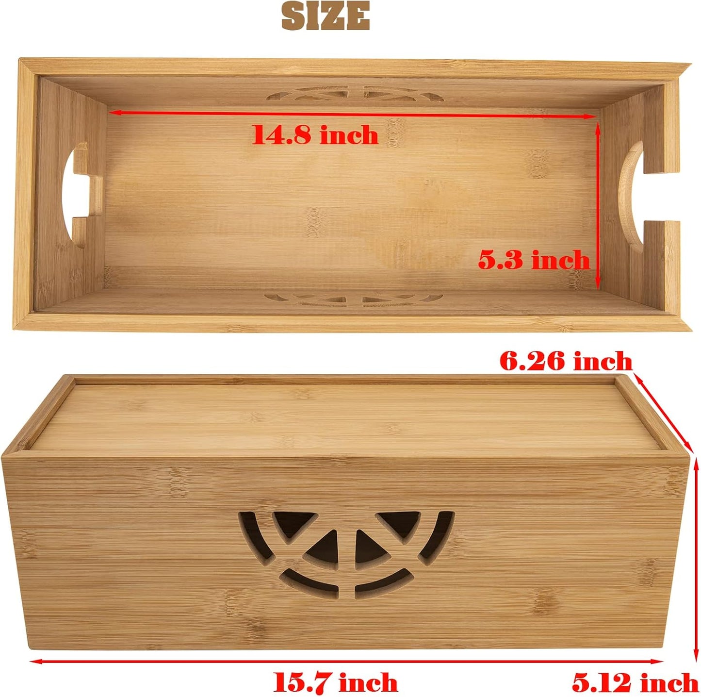 Cable Management Box,Cord Organizer Box,Bamboo Box for fit Desk Computer USB Behind TV Home Hall Power -