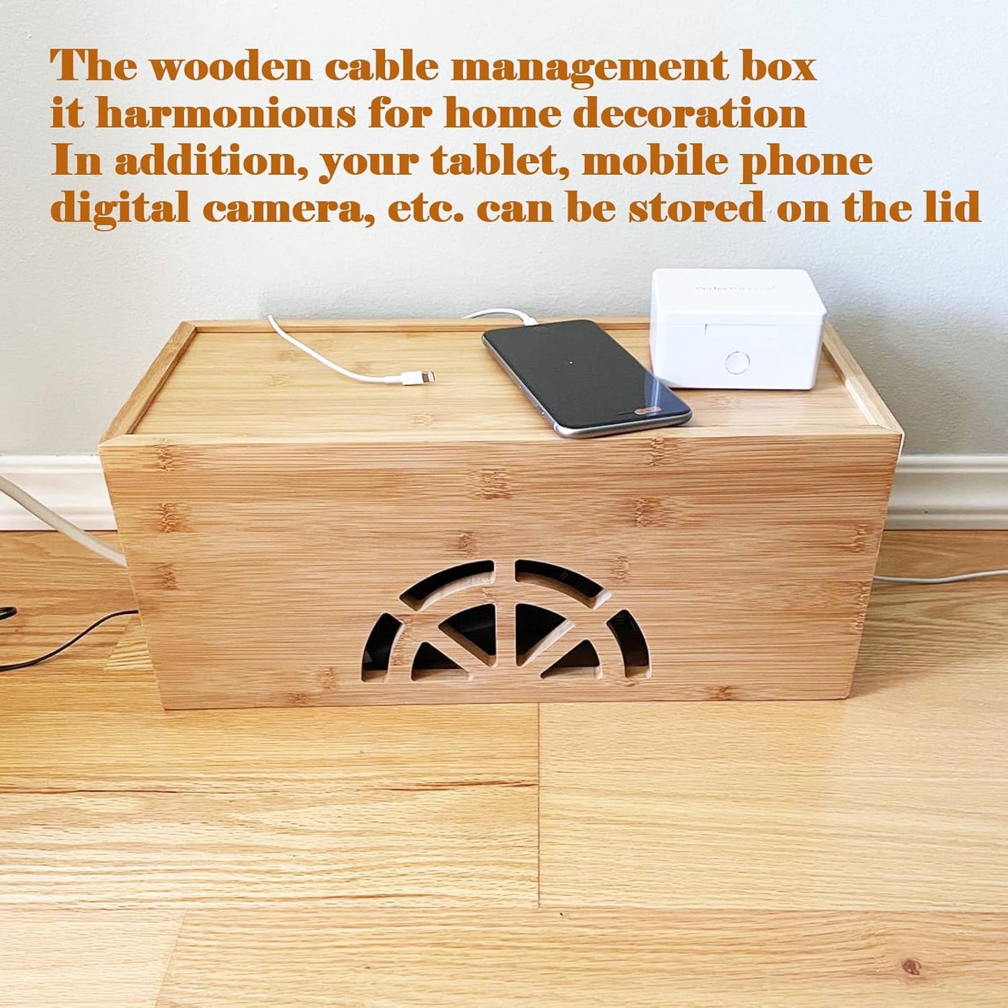 Cable Management Box,Cord Organizer Box,Bamboo Box for fit Desk Computer USB Behind TV Home Hall Power -
