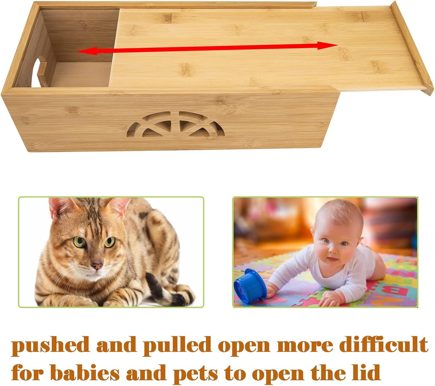 Cable Management Box,Cord Organizer Box,Bamboo Box for fit Desk Computer USB Behind TV Home Hall Power -