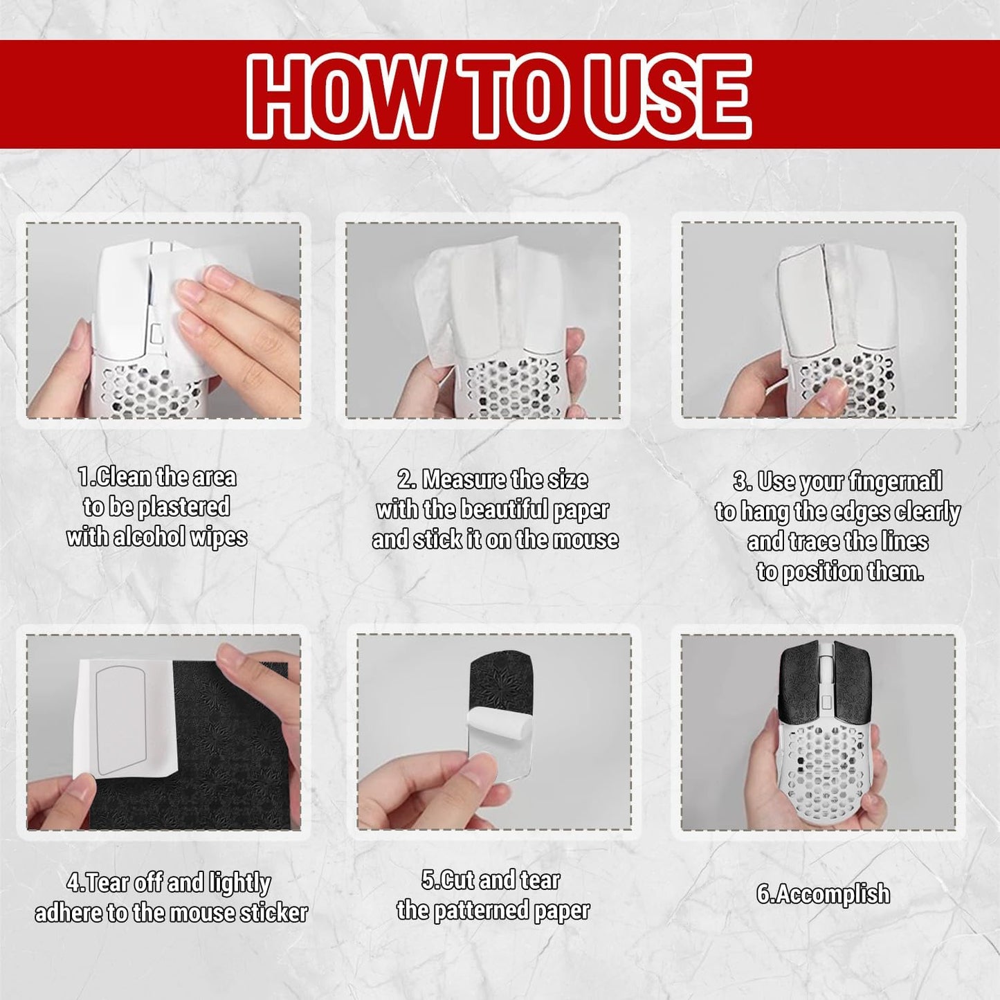 DIY Adhesive Universal Mouse Anti-Slip Snowflake Grip Tape, Cut Sweat-Absorbing Ultra-Thin 0.3mm Non-Slip Gaming Mice Skins Stickers for Any Brand(2PCS Black+White, 12x11.5cm/4.7x4.5in) Black+White