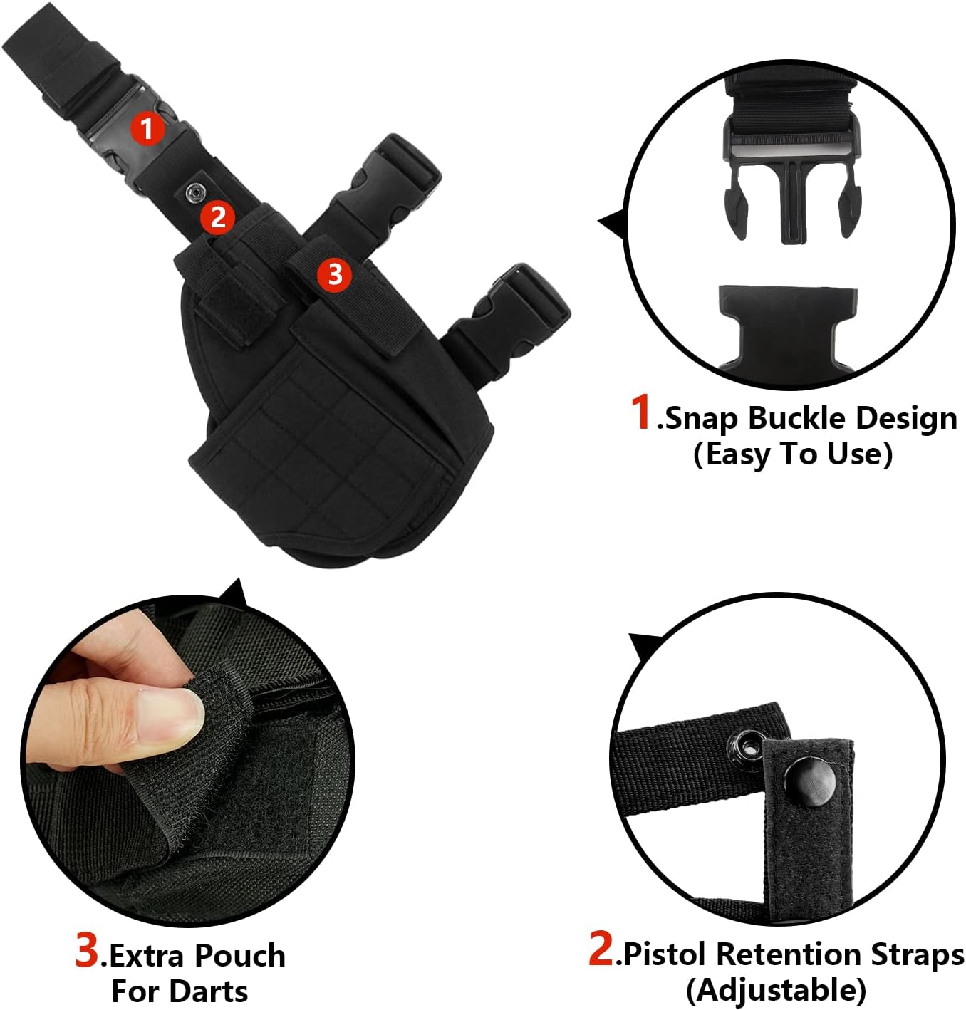 Adjustable Tactical Leg Holster Compatible for Nerf Elite Series Blaster(Black) Black