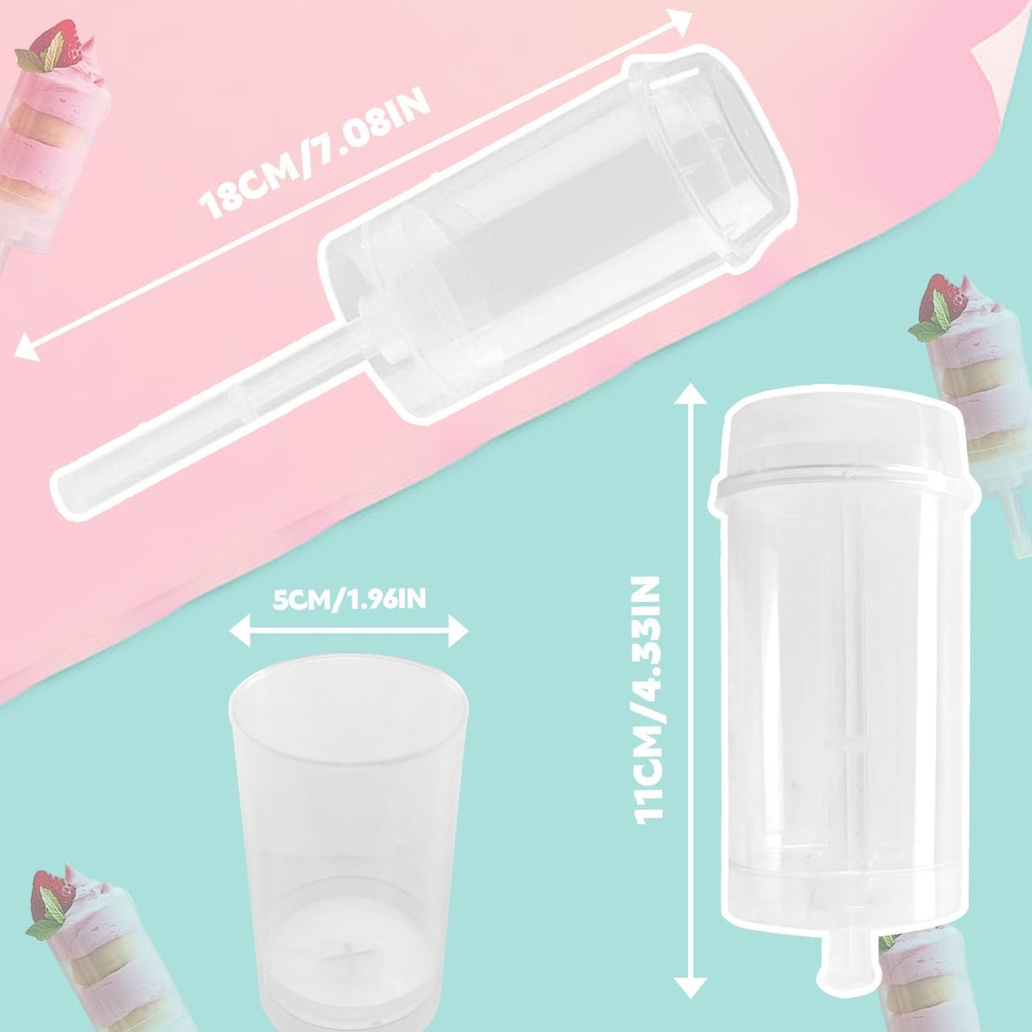 60 pcs Round Shape Clear Push-Up Cake Pop Shooter (Push Up Pops) Plastic Containers with Lids, Base & Stick