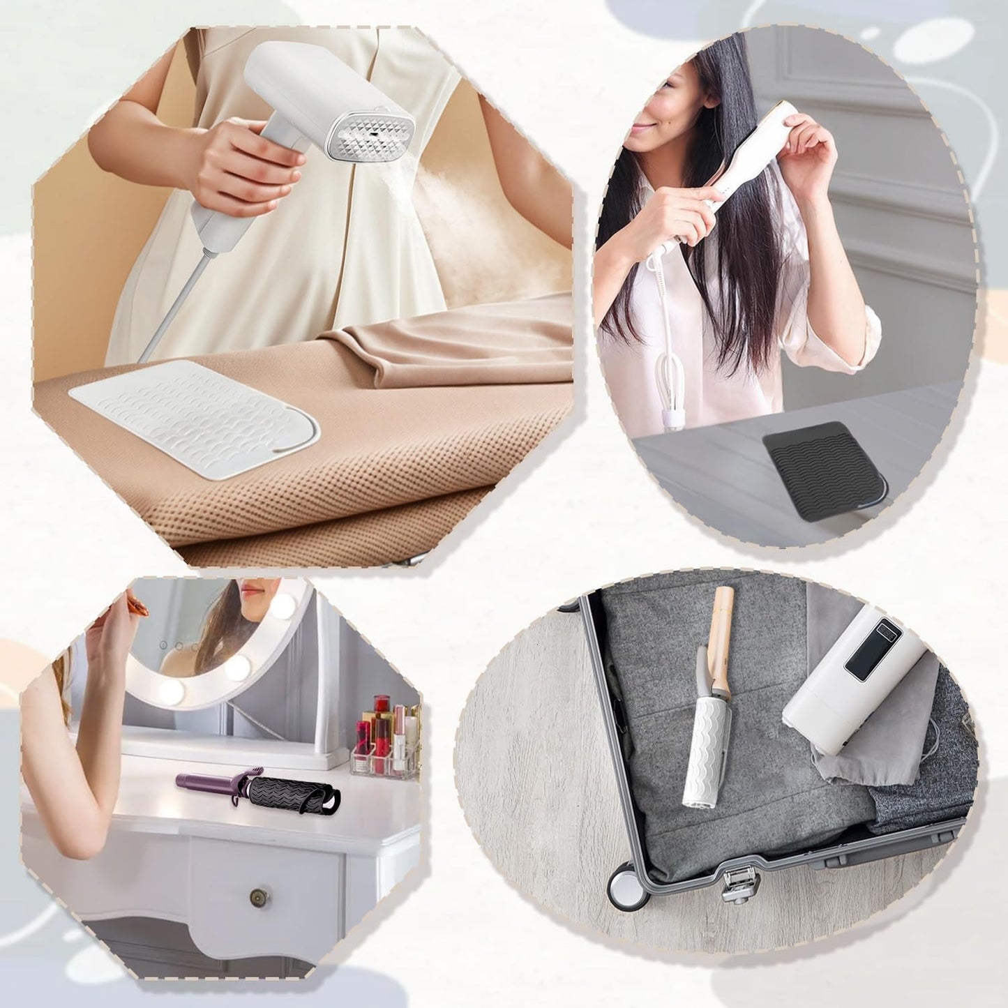 2 Pcs Silicone High Heat Resistant Mat for Hair Styling Tools, Portable Hot Protection Pad Curling Iron, Straighteners, Ideal Home, Makeup, Travel & Salon Use(8.46*6.3IN, Black+White)